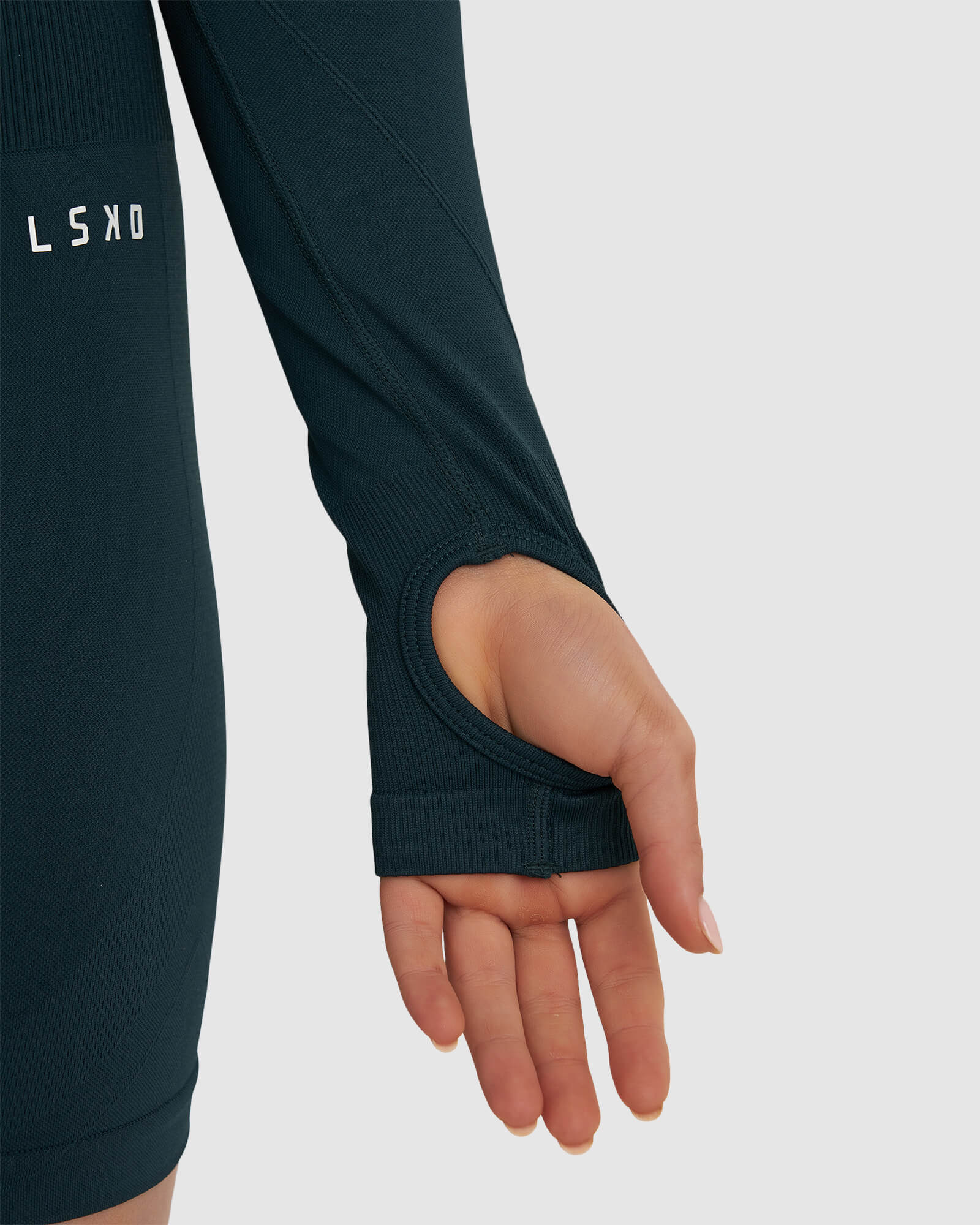 Model wearing Seamless LS Top - Deep Teal