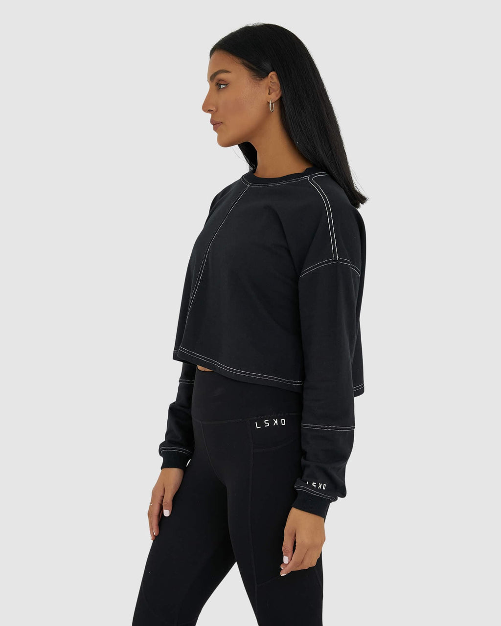 Model wearing Conflict LS Tee - Black-White