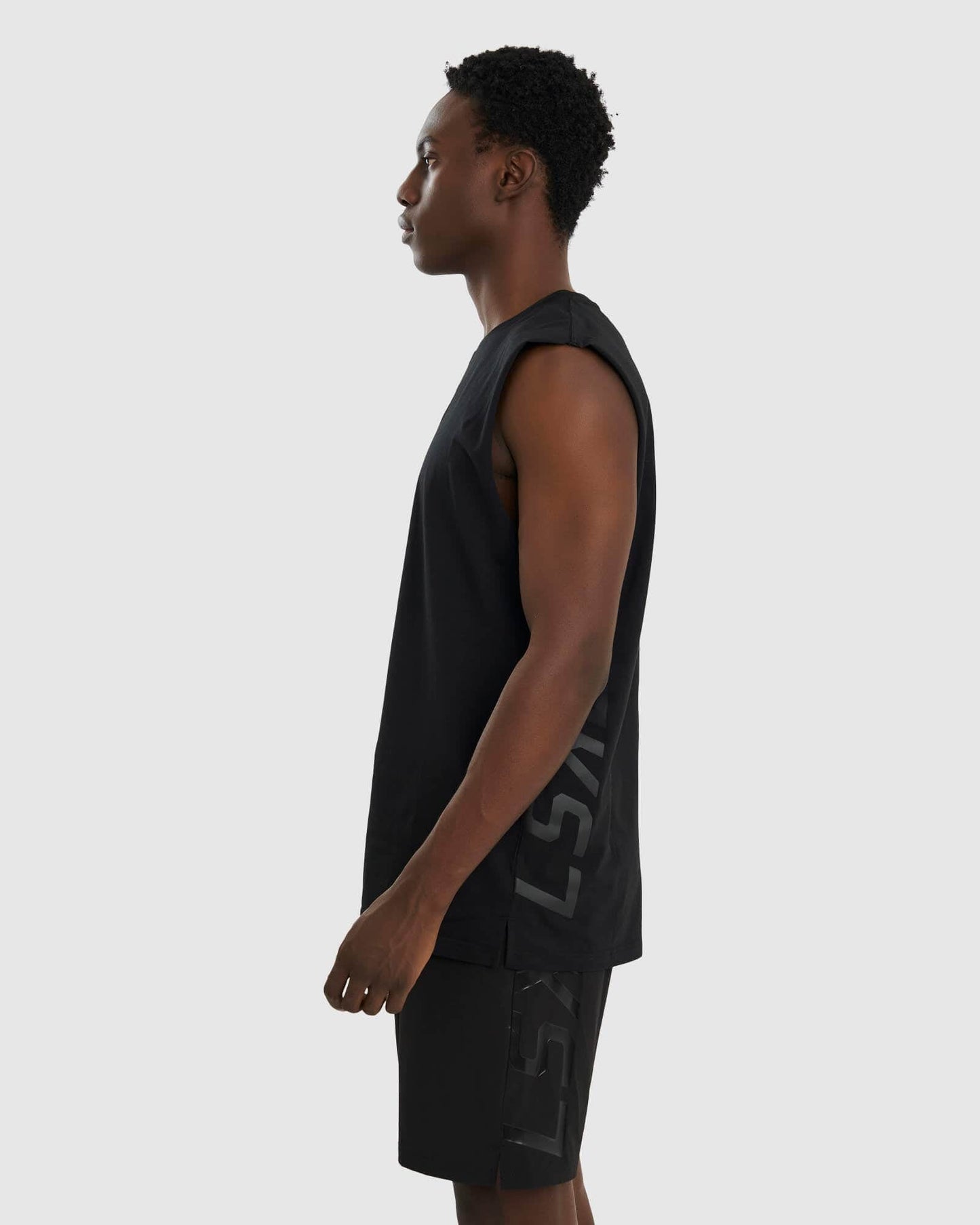 Model wearing Faction Tank - Black-Black