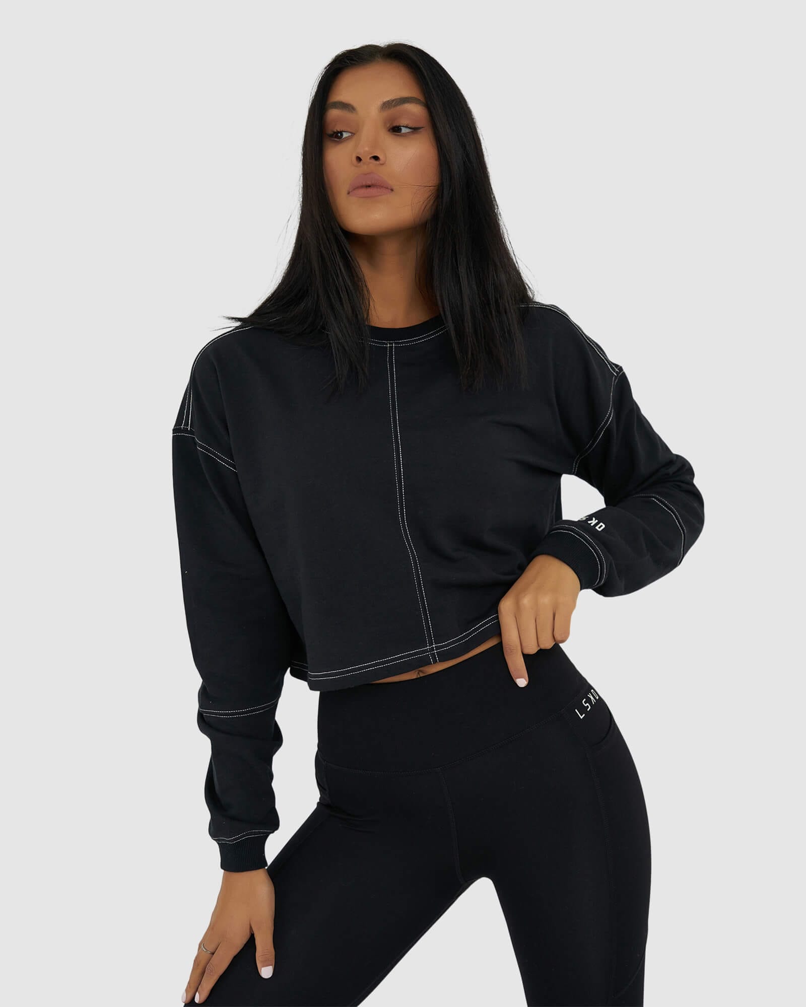 Model wearing Conflict LS Tee - Black-White