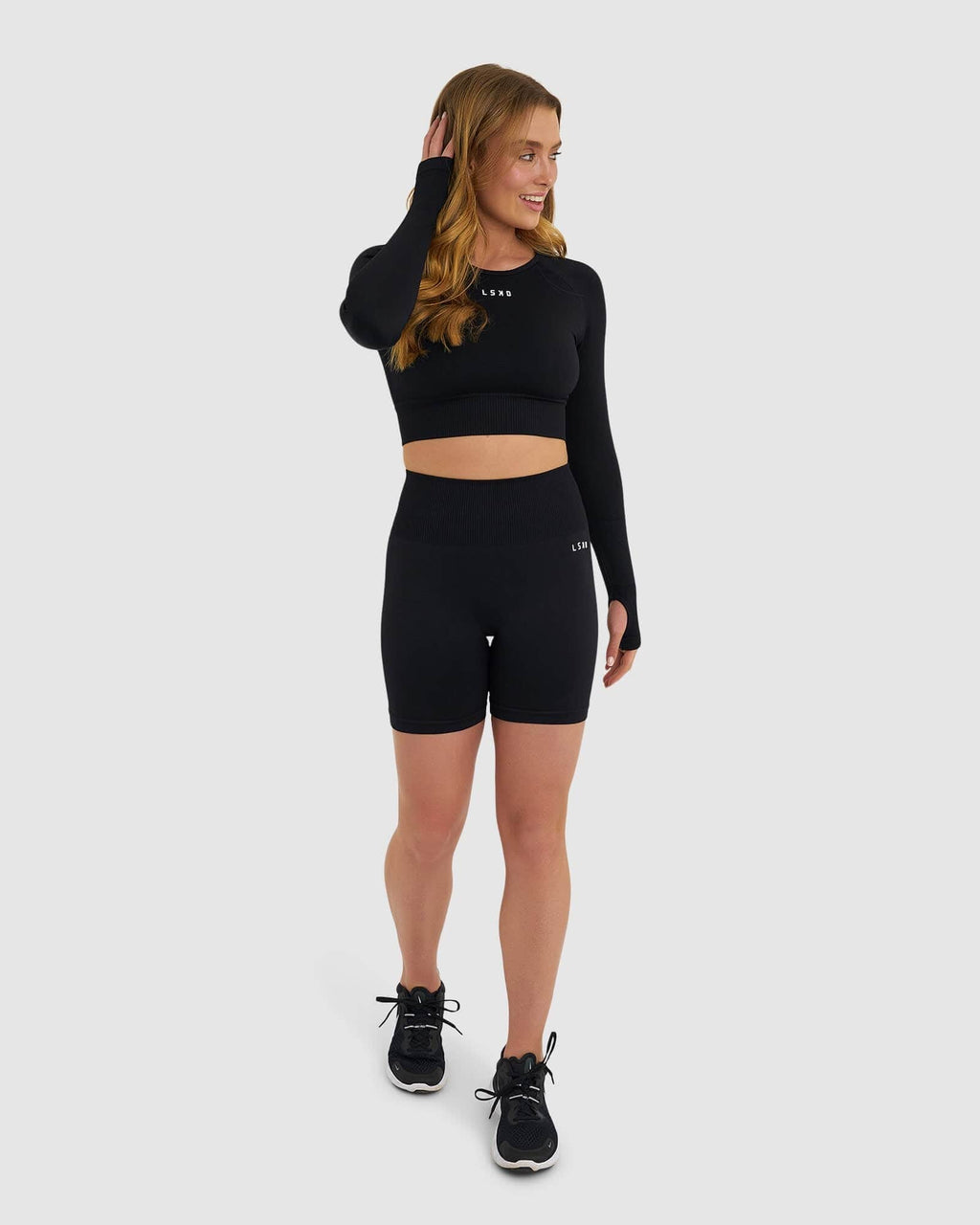 Model wearing Seamless LS Top - Black