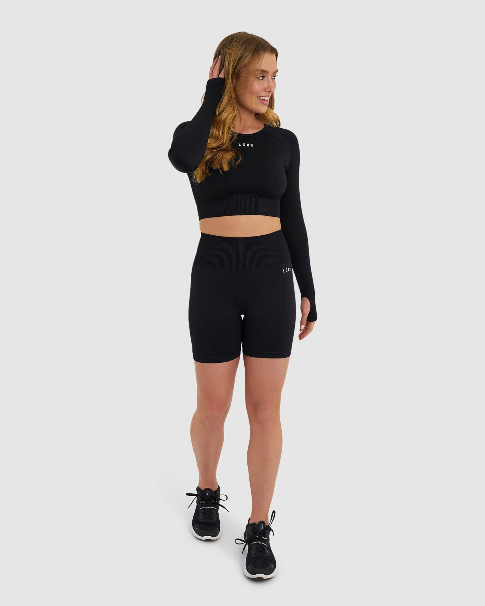 Model wearing Seamless LS Top - Black