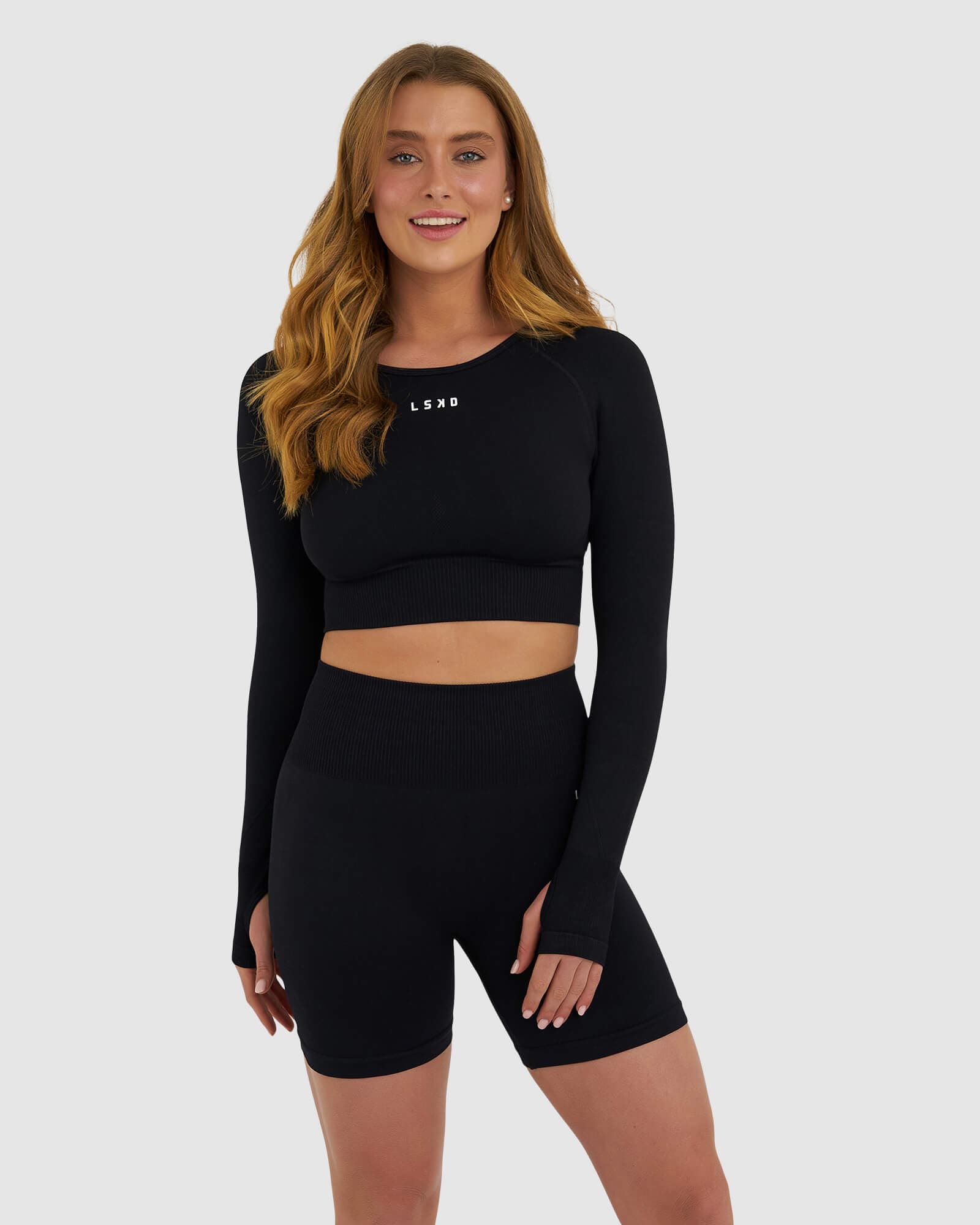 Model wearing Seamless LS Top - Black