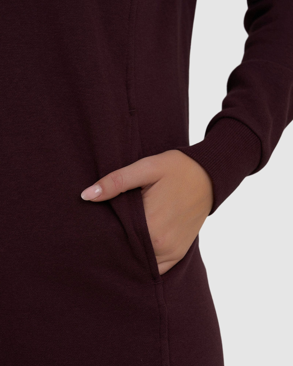 Model wearing Suspect Pullover Dress - Fudge