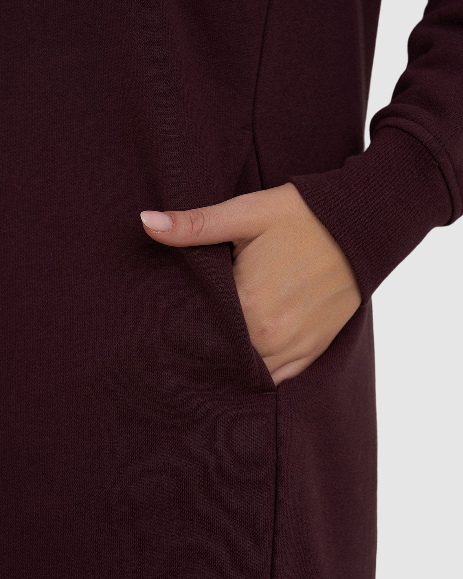 Model wearing Perspective Pullover Dress - Fudge