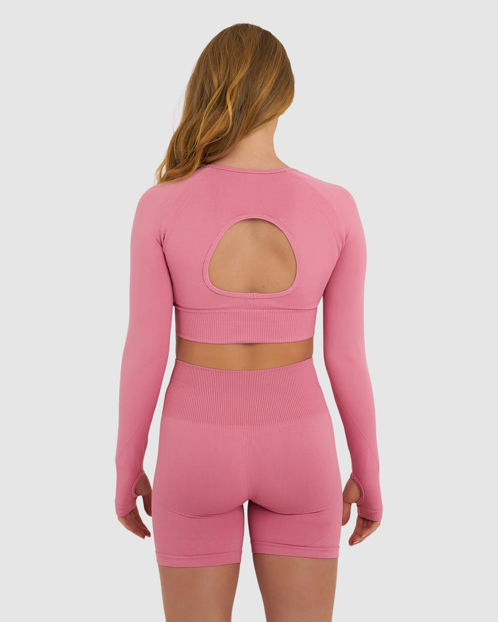 Model wearing Seamless LS Top - Bubblegum