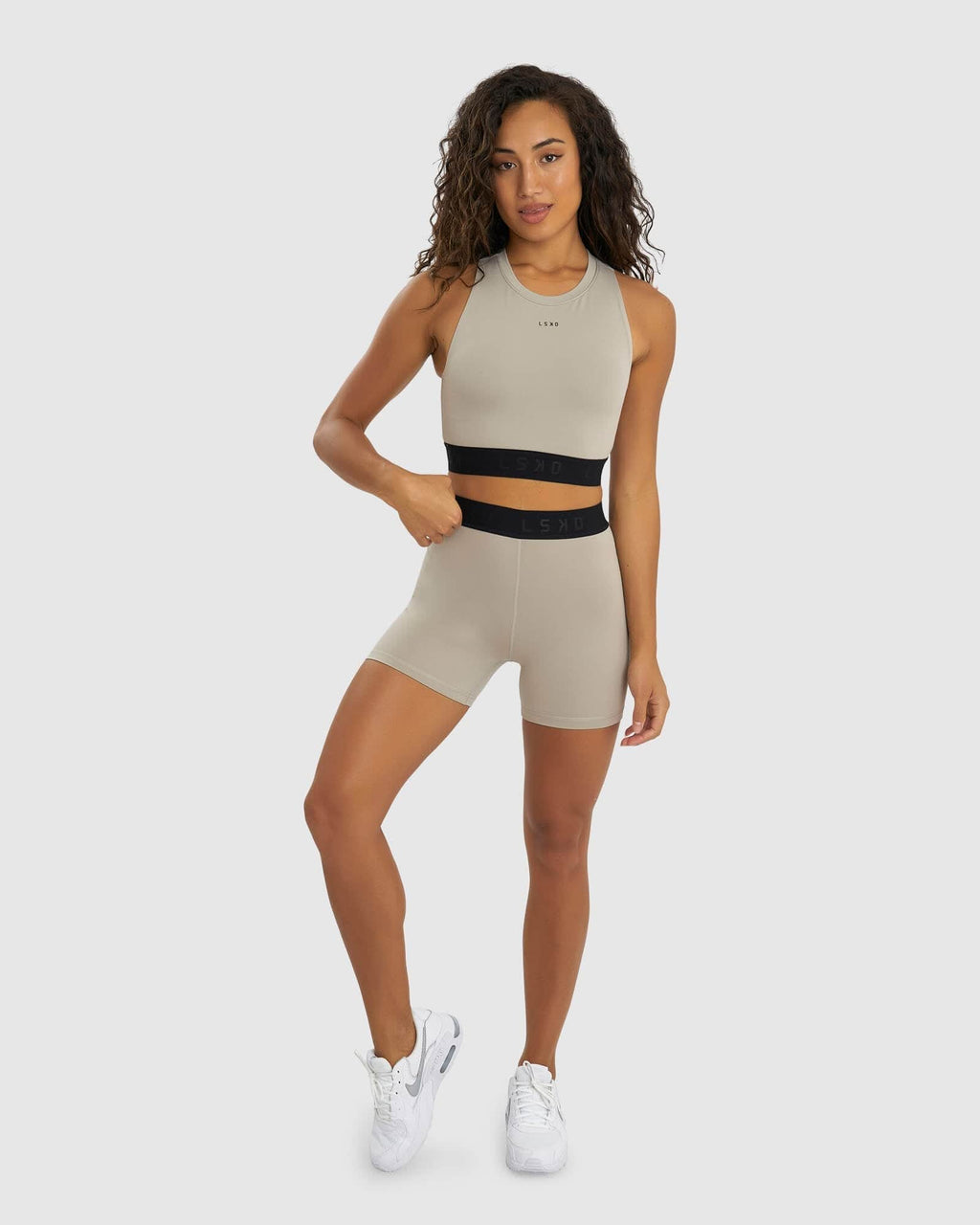 Model wearing Competition Sports Bra - Pewter