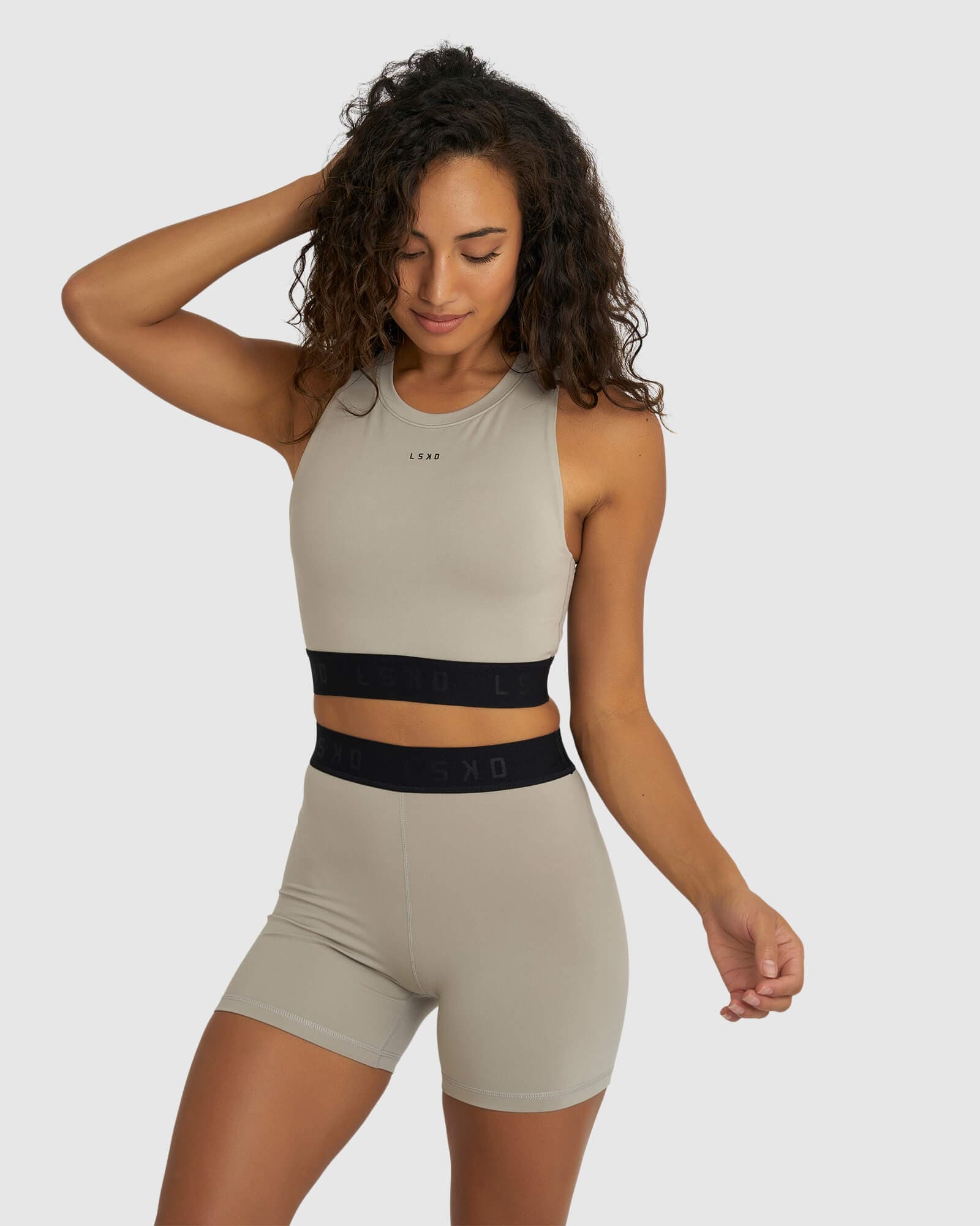 Model wearing Competition Sports Bra - Pewter