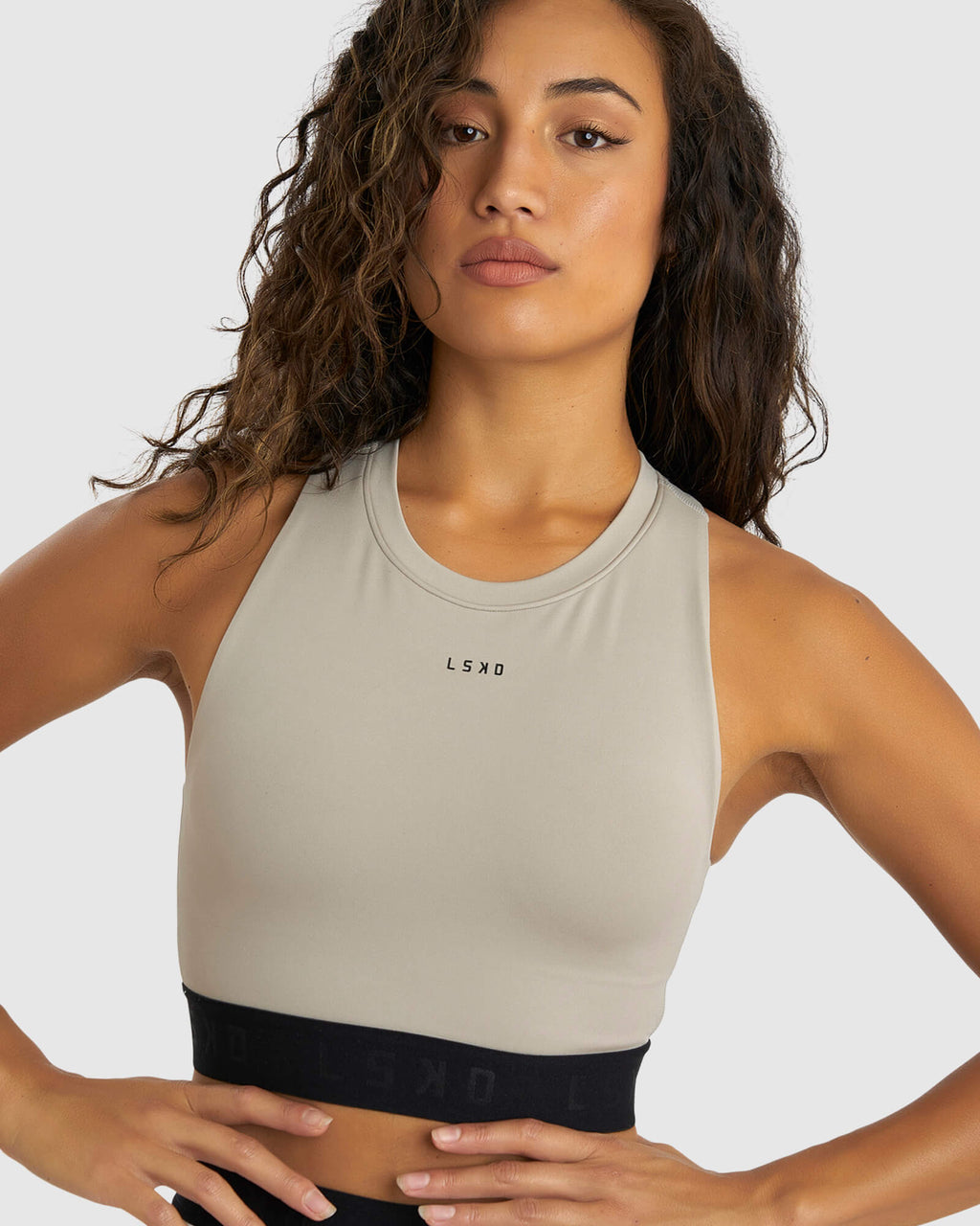 Model wearing Competition Sports Bra - Pewter