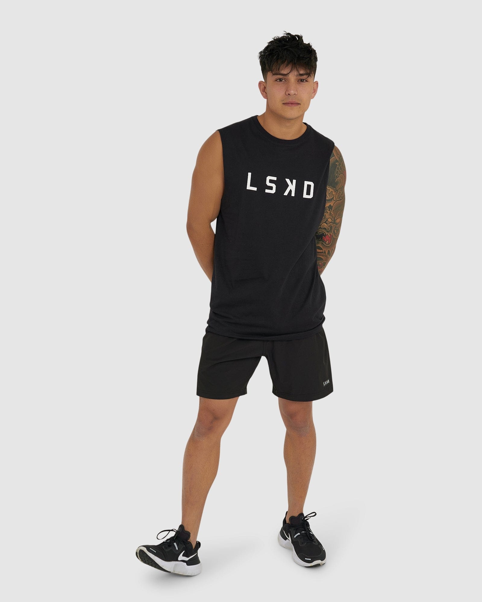 Model wearing Structure Tank - Black