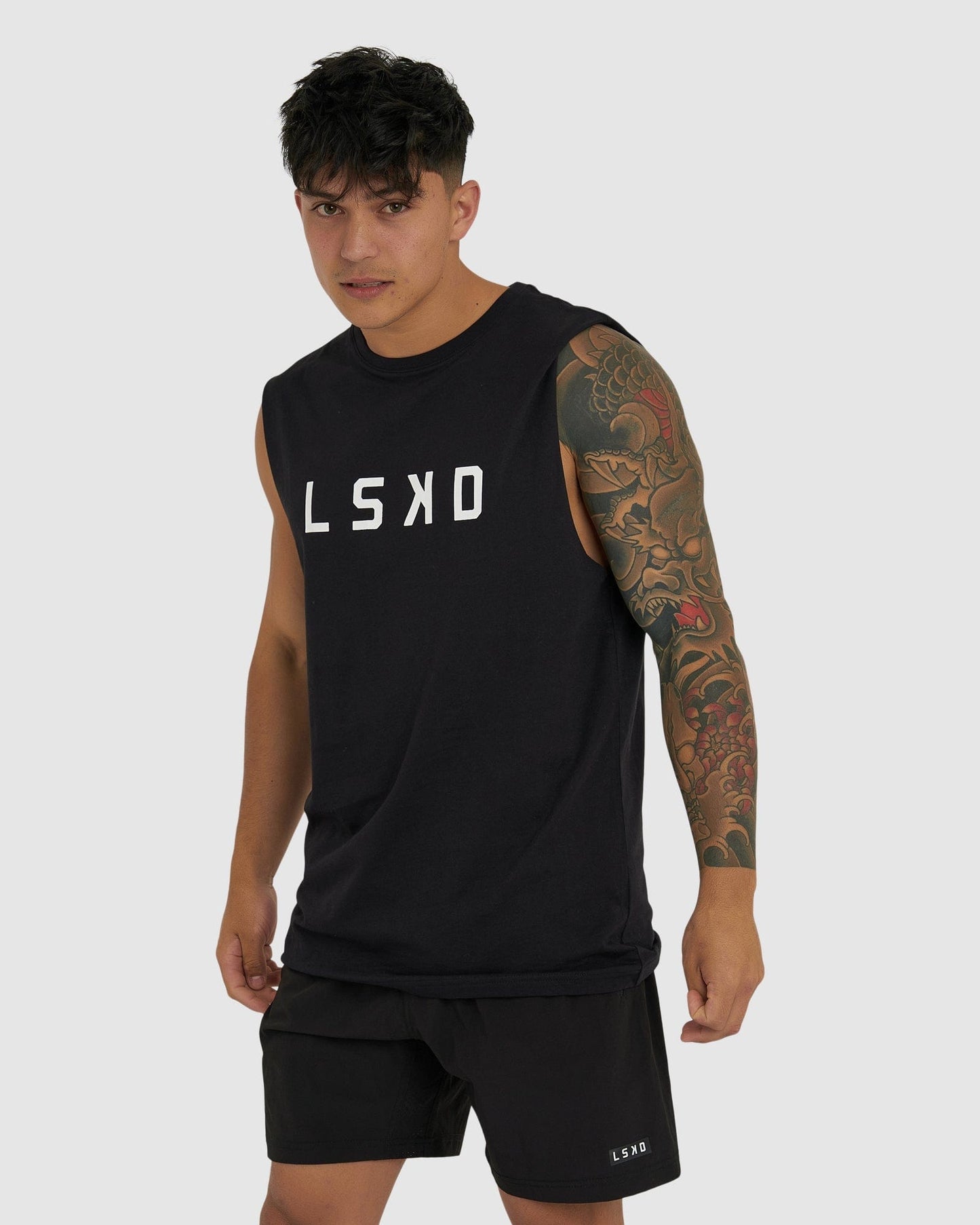 Model wearing Structure Tank - Black