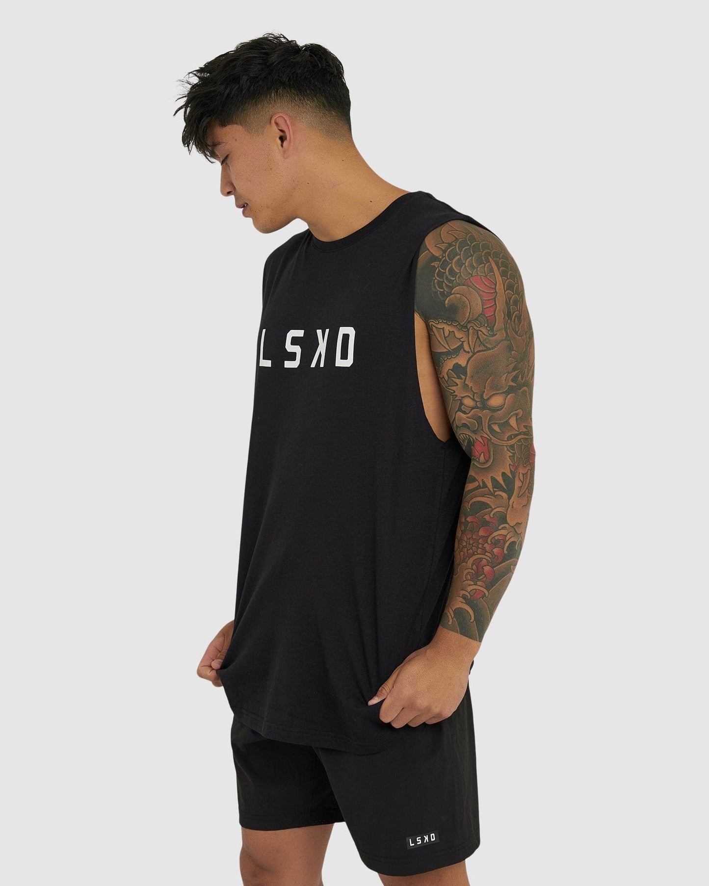 Model wearing Structure Tank - Black