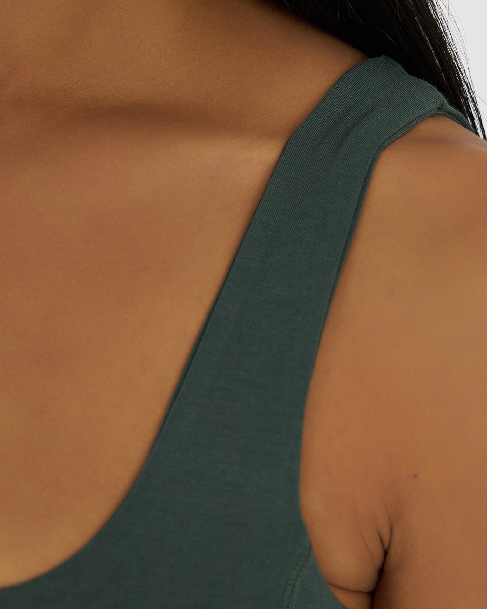 Model wearing Willow Lounge Bra - Carbon Green