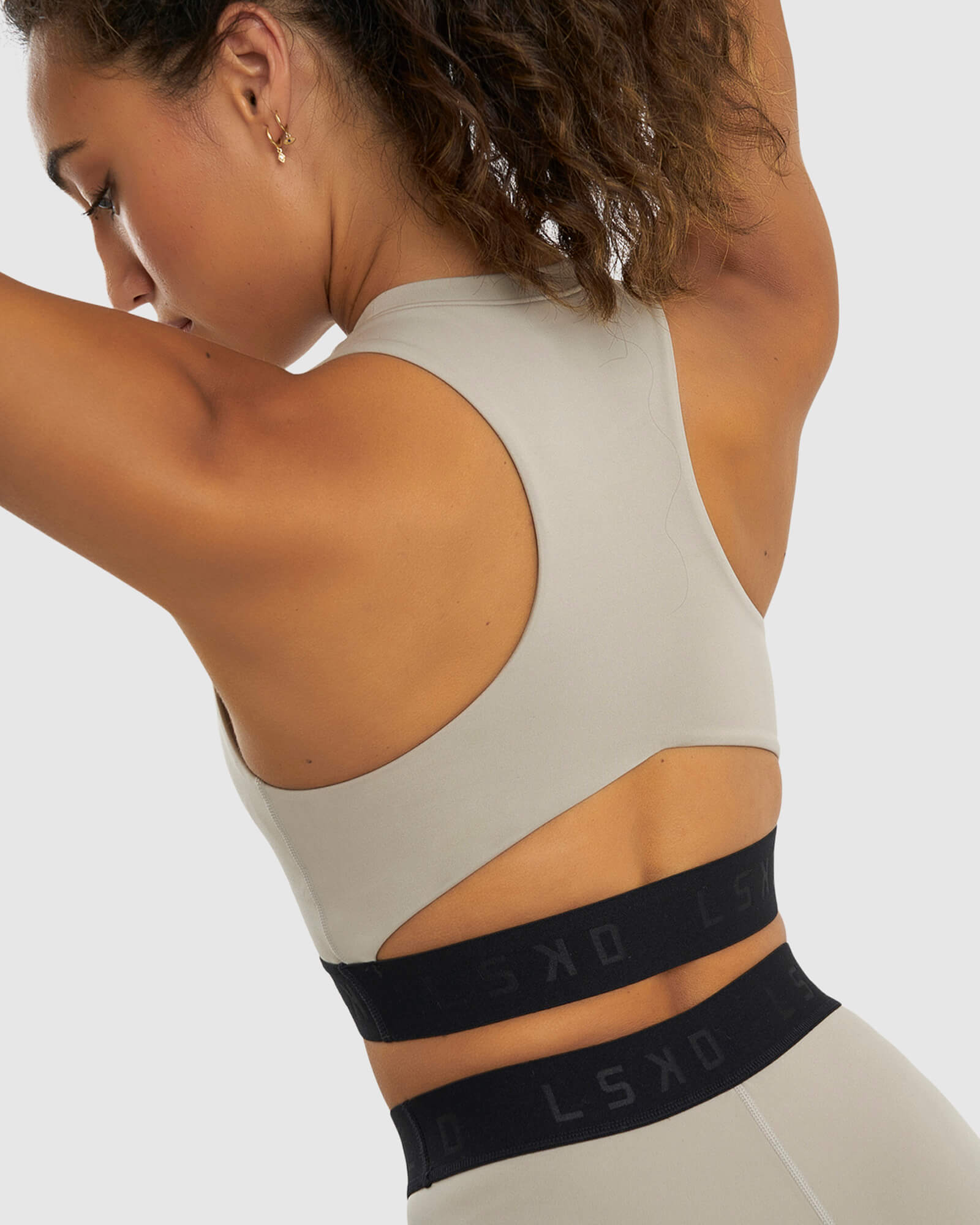 Model wearing Competition Sports Bra - Pewter