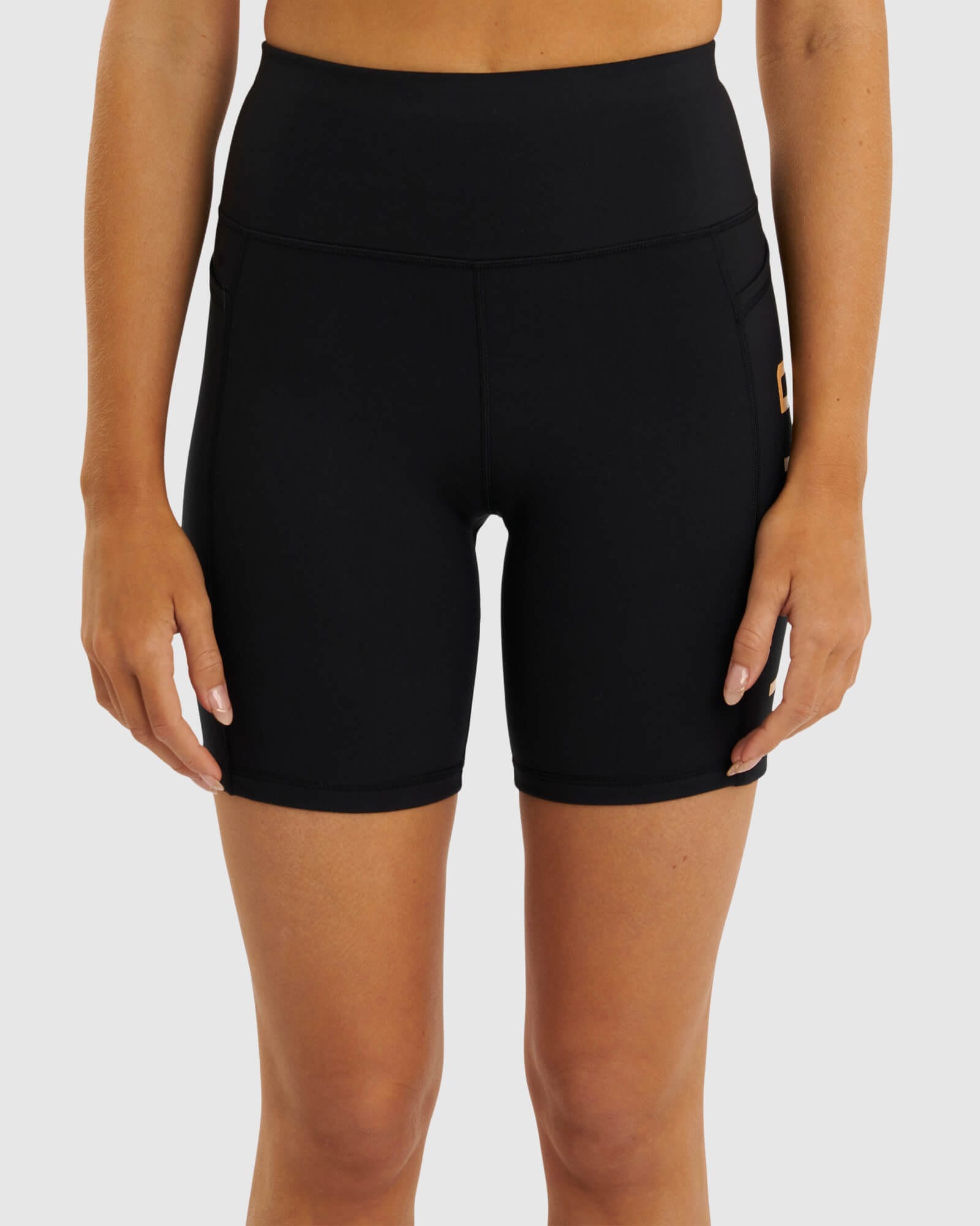 Model wearing Rep Mid Short Tight  - Black-Sherbet