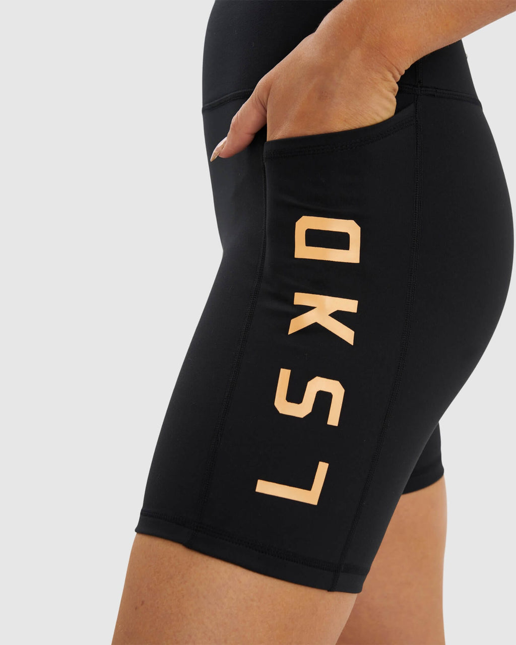 Model wearing Rep Mid Short Tight  - Black-Sherbet