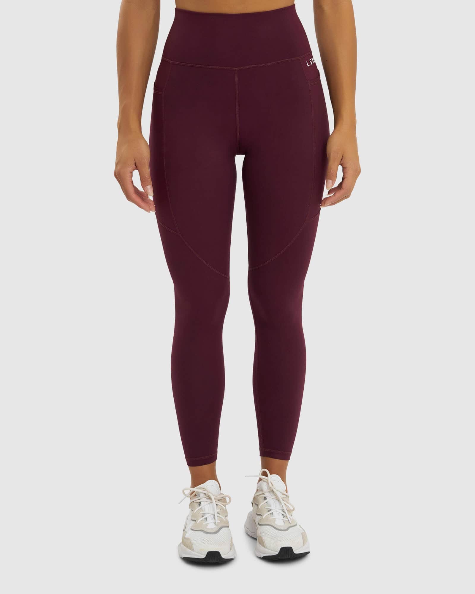 Model wearing Rep Full Length Tight Small Logo - Wine