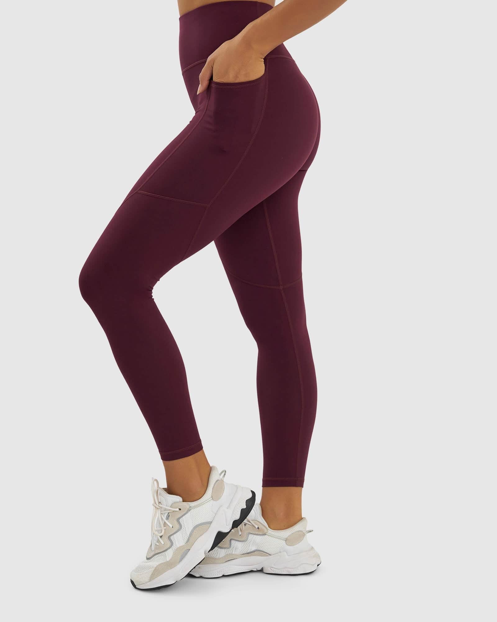 Model wearing Rep Full Length Tight Small Logo - Wine