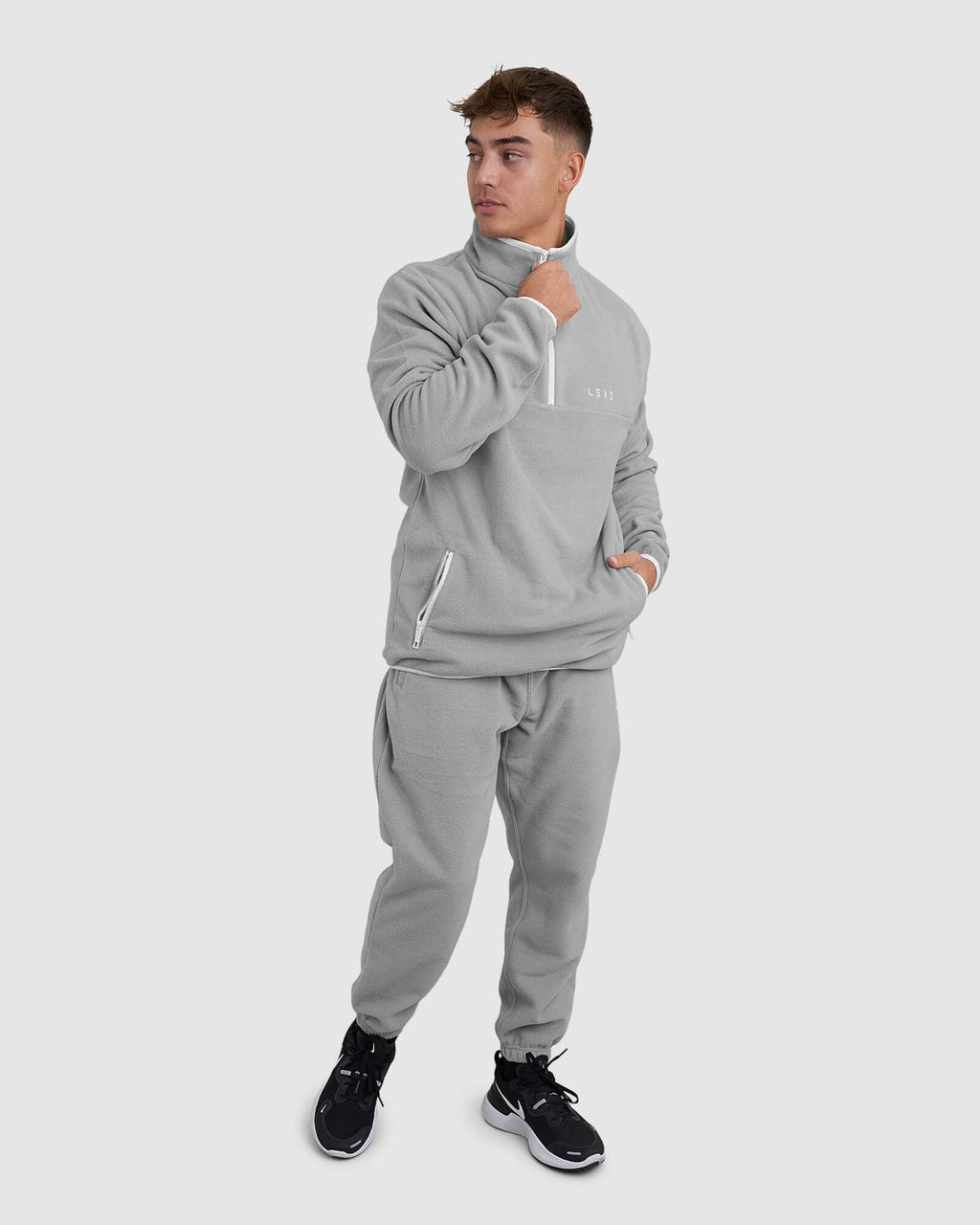 Model wearing Unisex Wanderer Crewneck - Frost