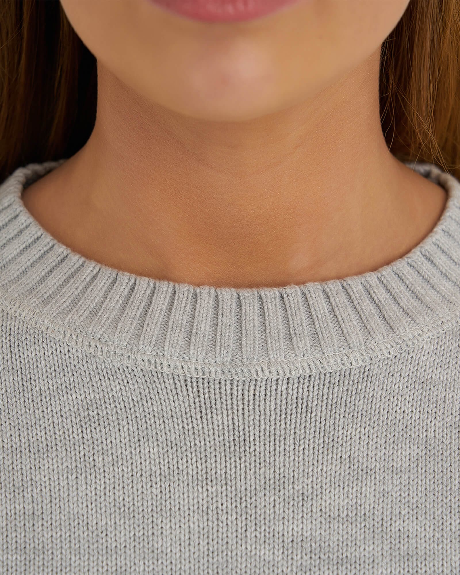 Model wearing Banded Knit Sweater - Lt Grey Marl