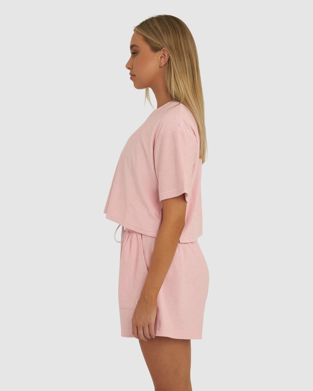 Model wearing Field Crop Tee - Pink