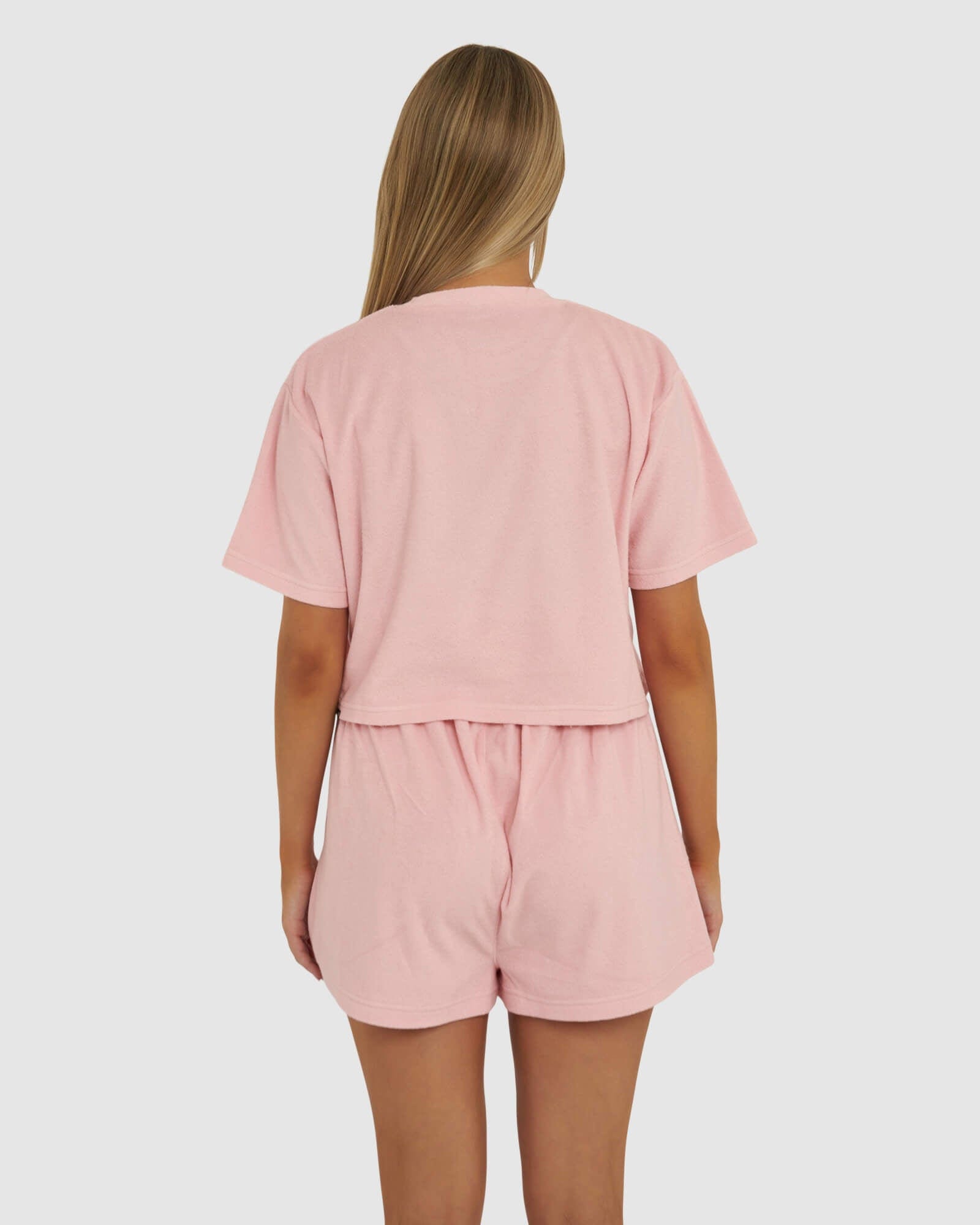 Model wearing Field Crop Tee - Pink