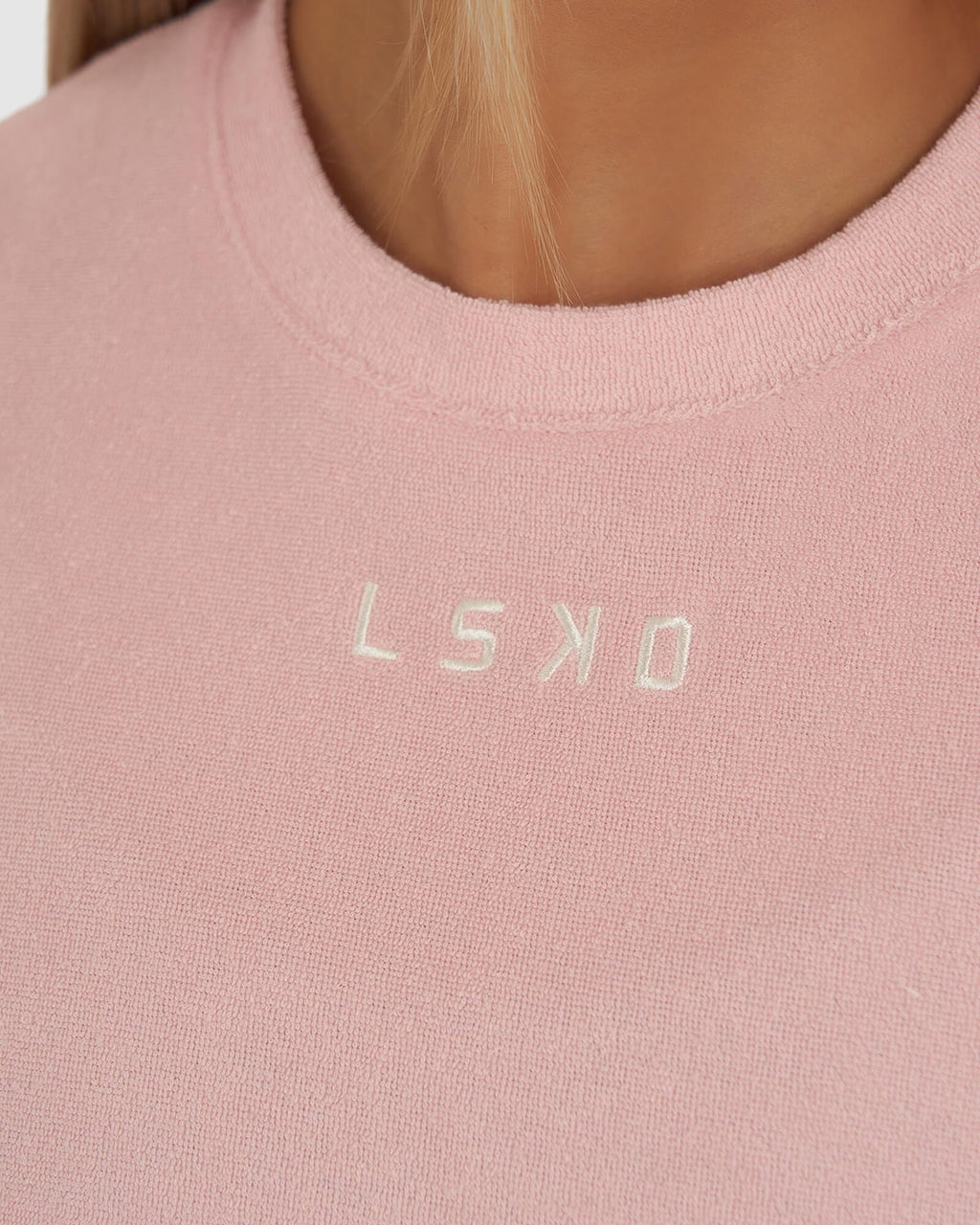 Model wearing Field Crop Tee - Pink