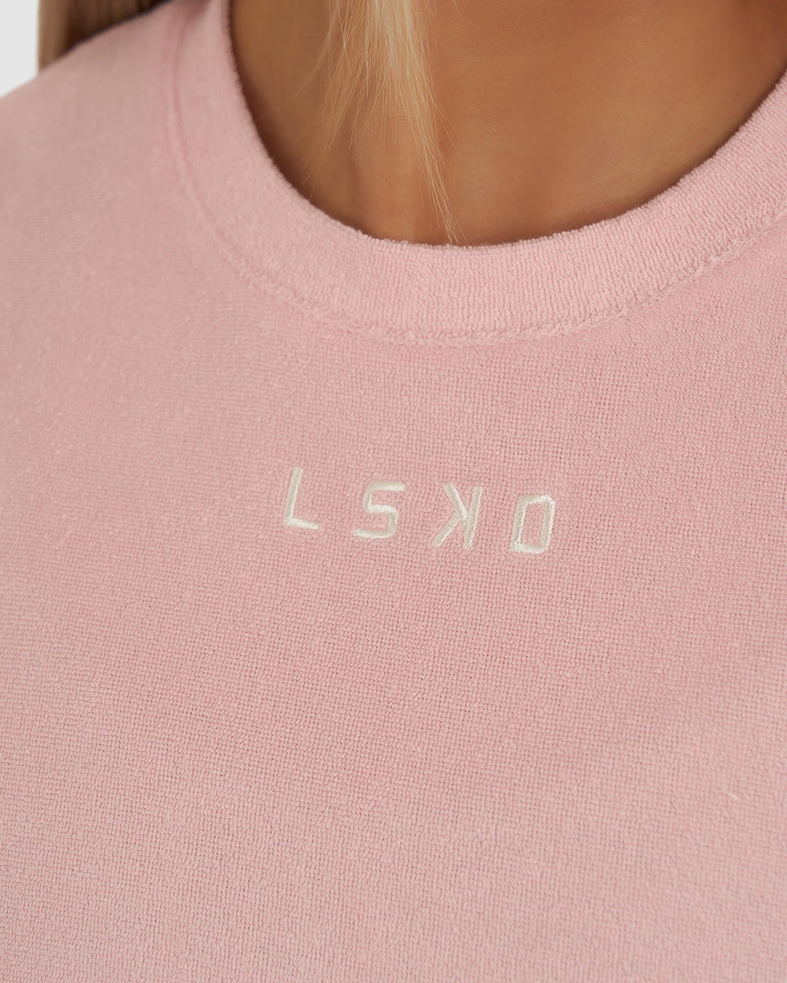 Model wearing Field Crop Tee - Pink