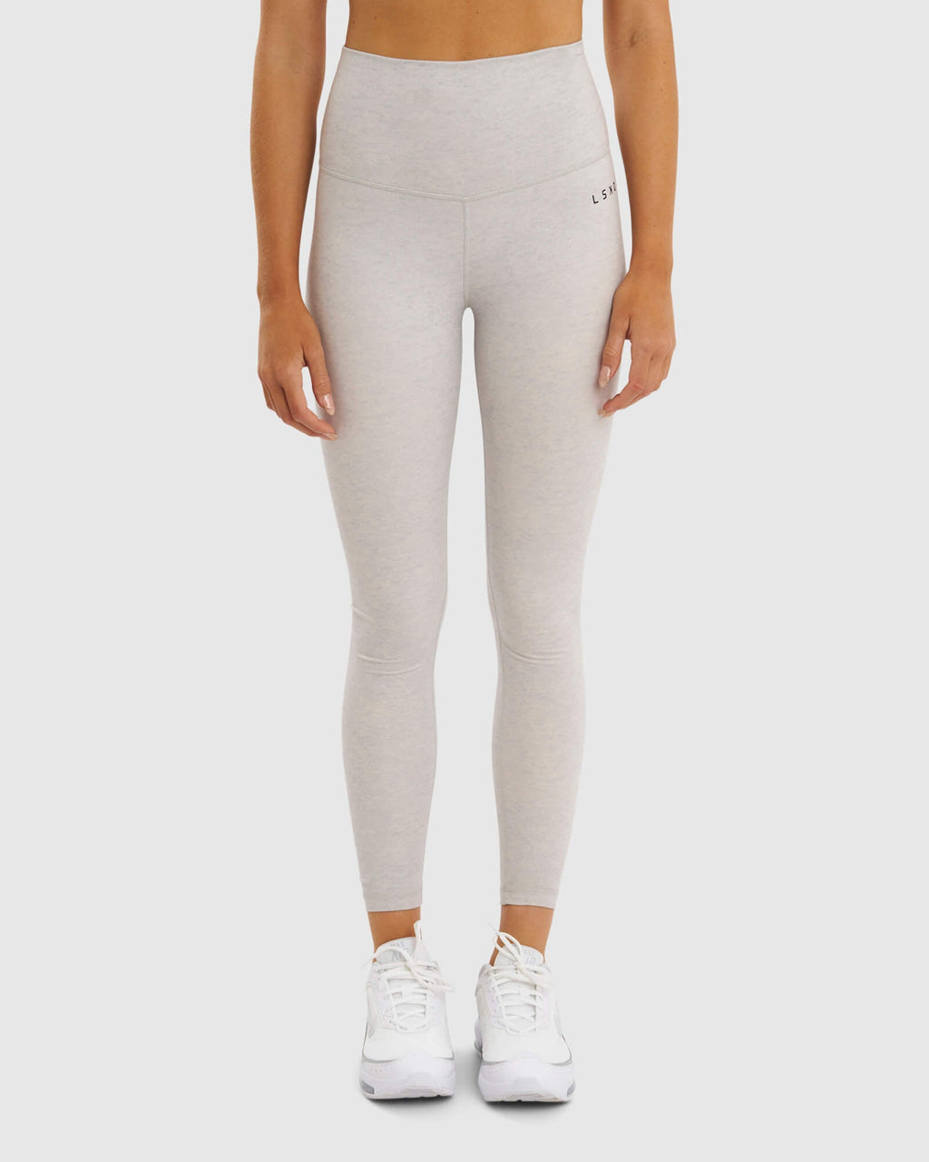 Model wearing Base Full Length Tight - Lt Grey Marl