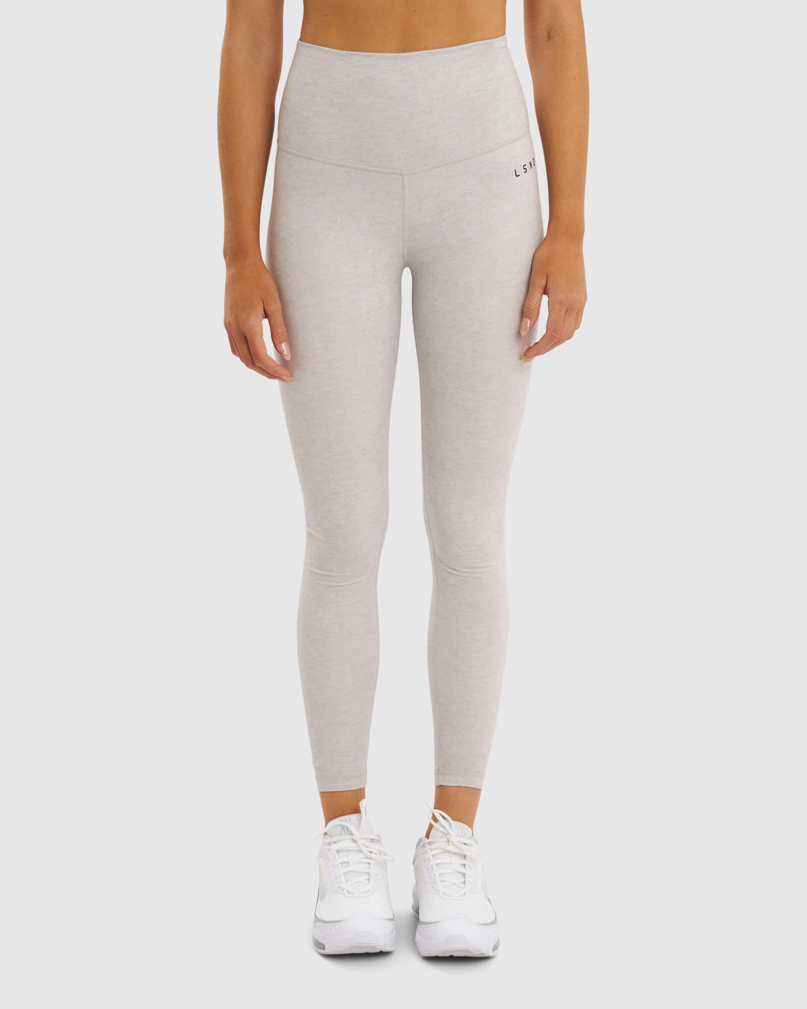 Model wearing Base Full Length Tight - Lt Grey Marl