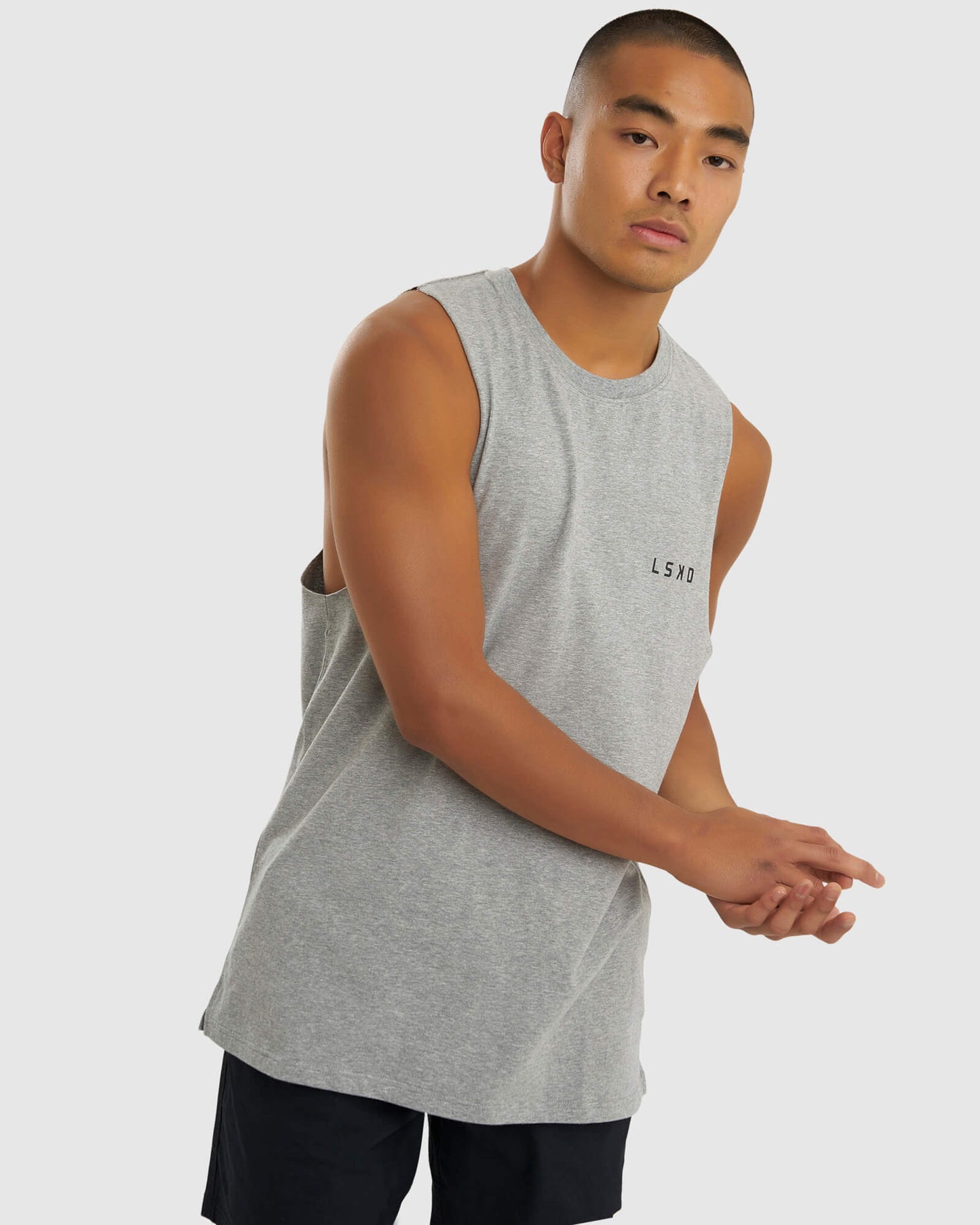 Model wearing Form Tank - Lt Grey Marl
