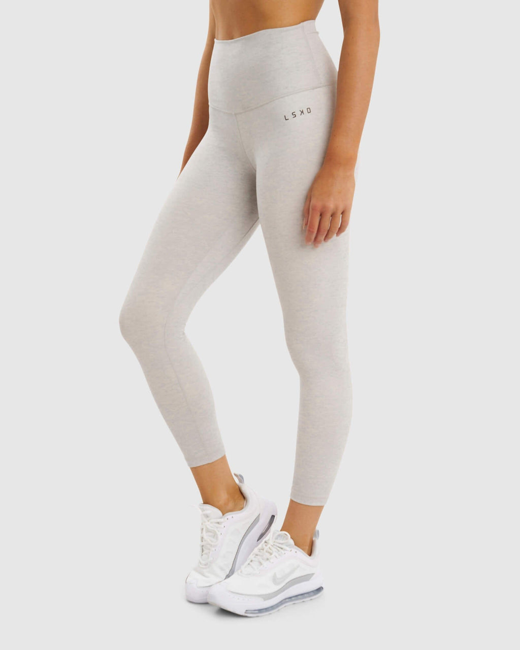 Model wearing Base 7/8 Length Tight - Lt Grey Marl