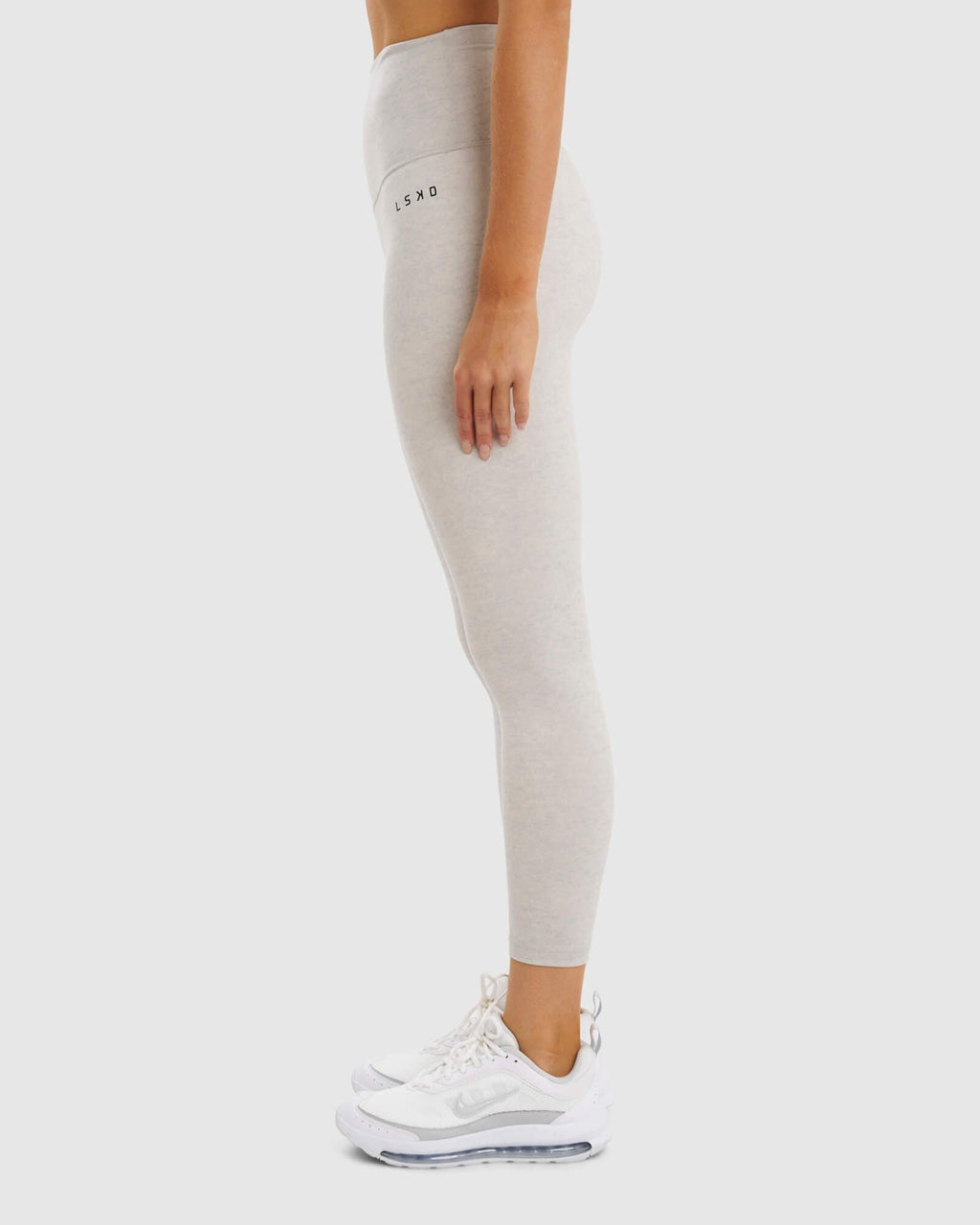 Model wearing Base 7/8 Length Tight - Lt Grey Marl