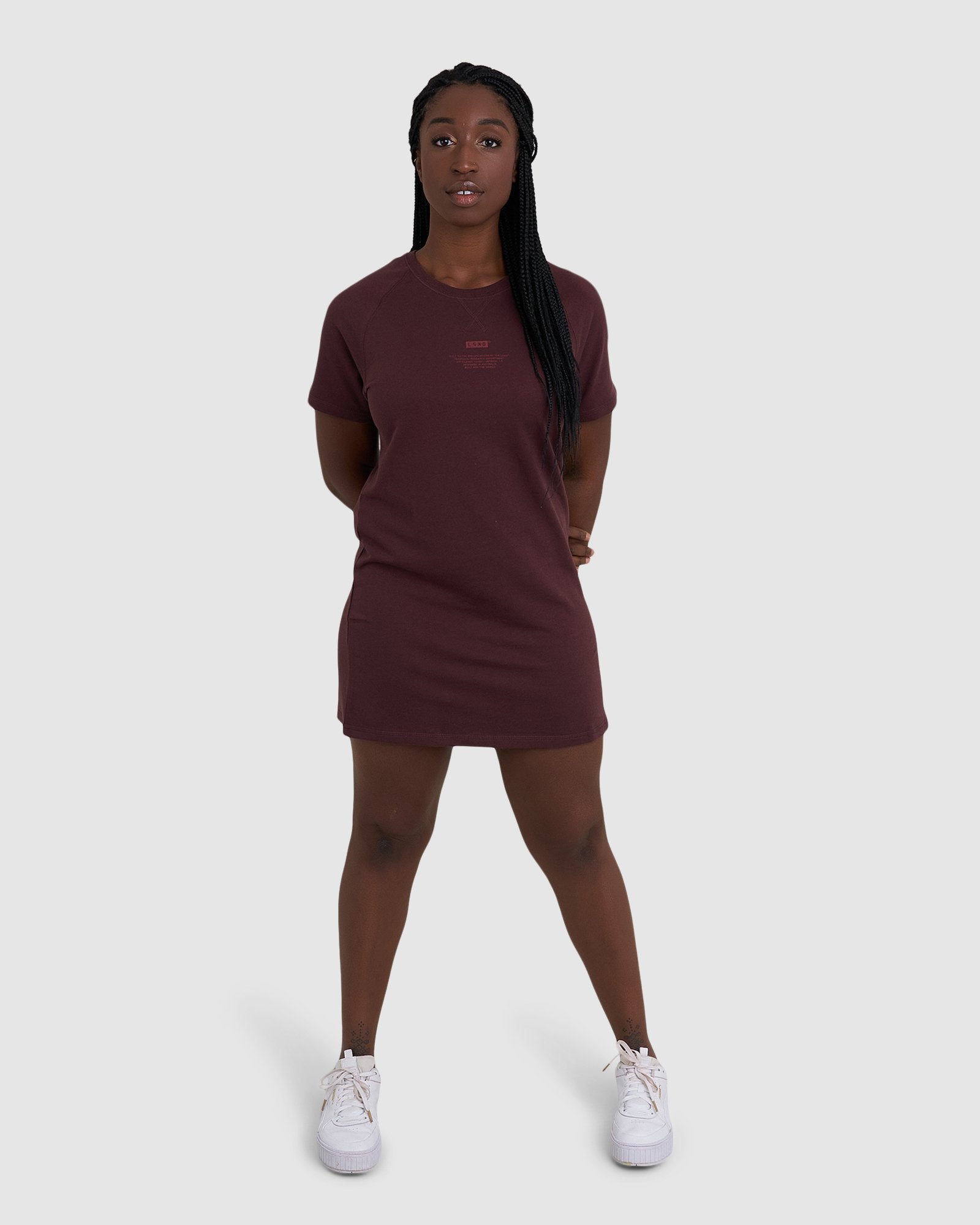 Model wearing Graph Tee Dress - Fudge