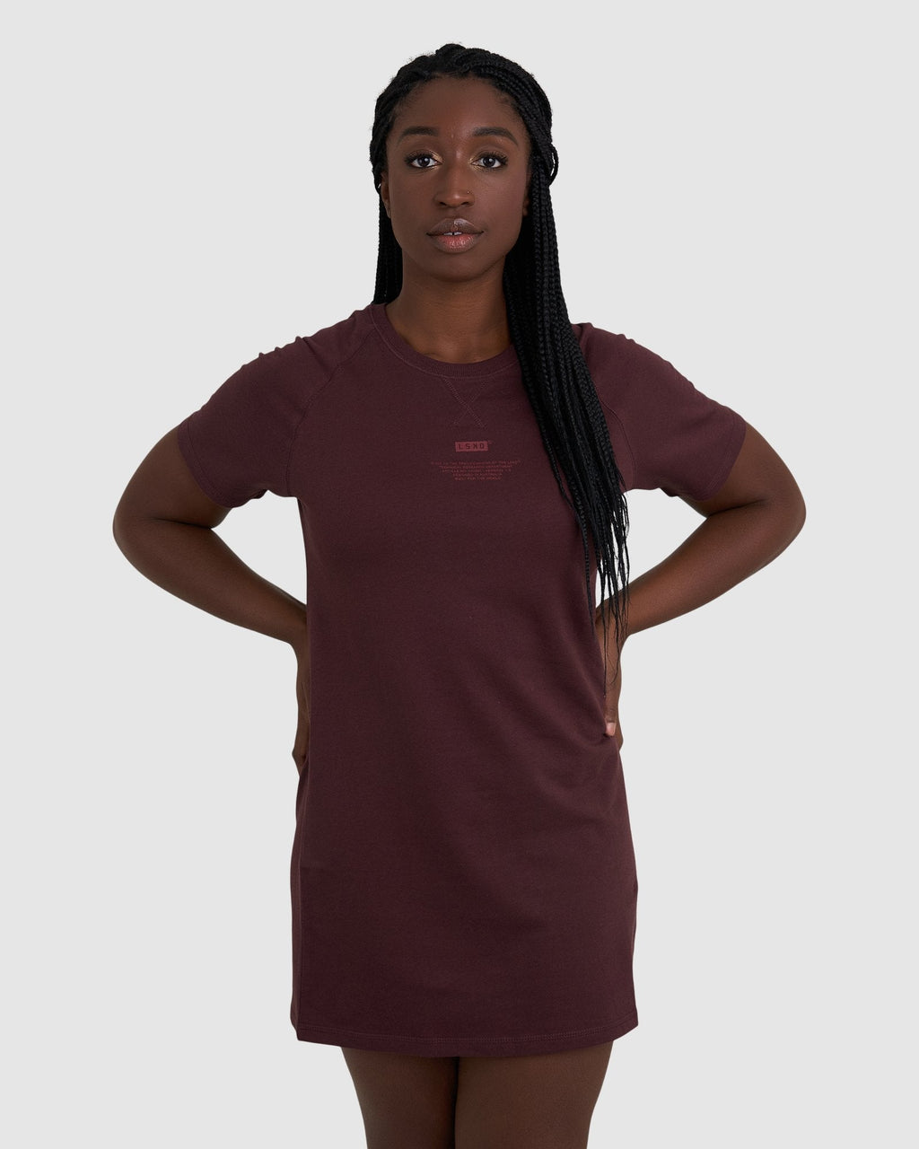 Model wearing Graph Tee Dress - Fudge