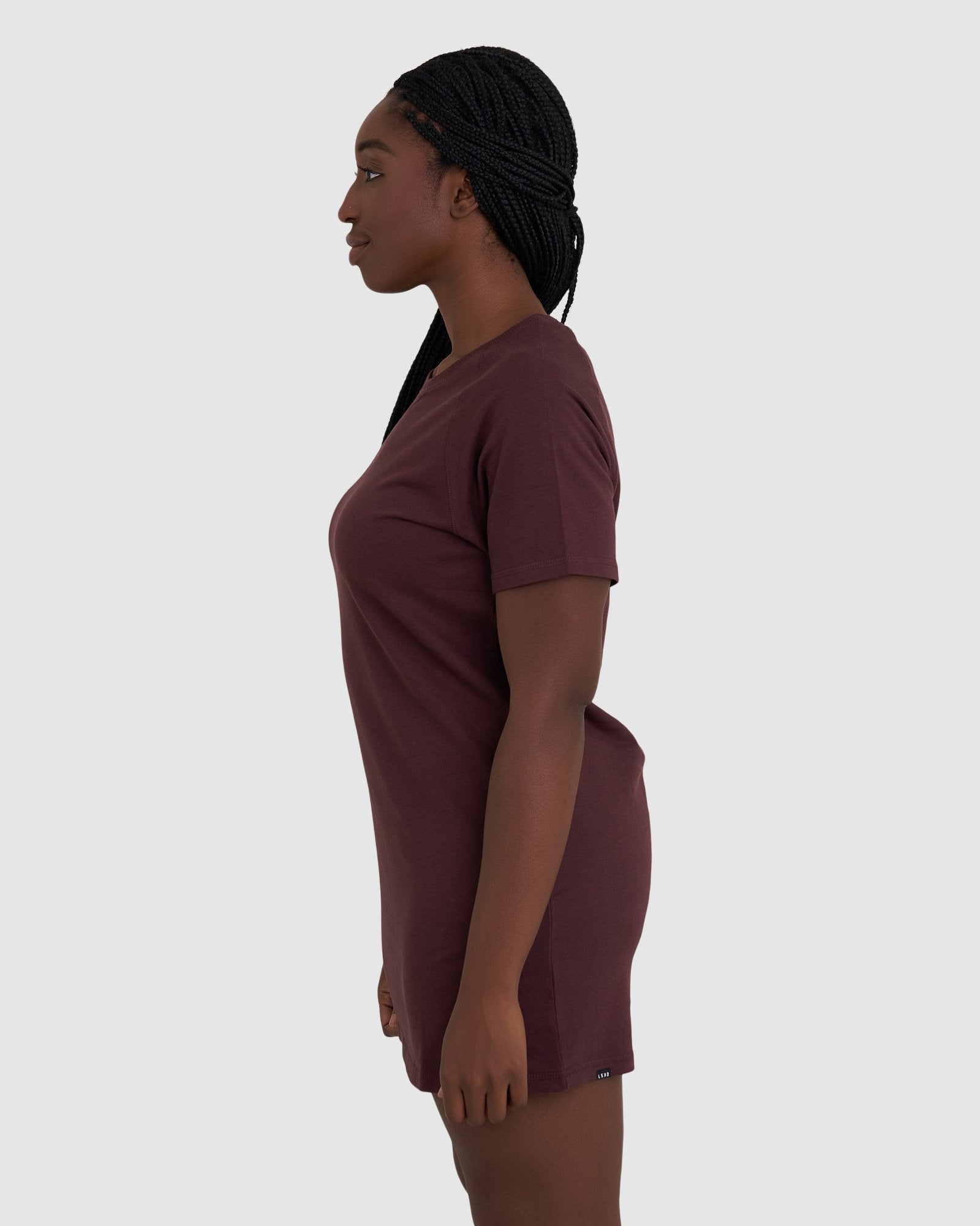 Model wearing Graph Tee Dress - Fudge