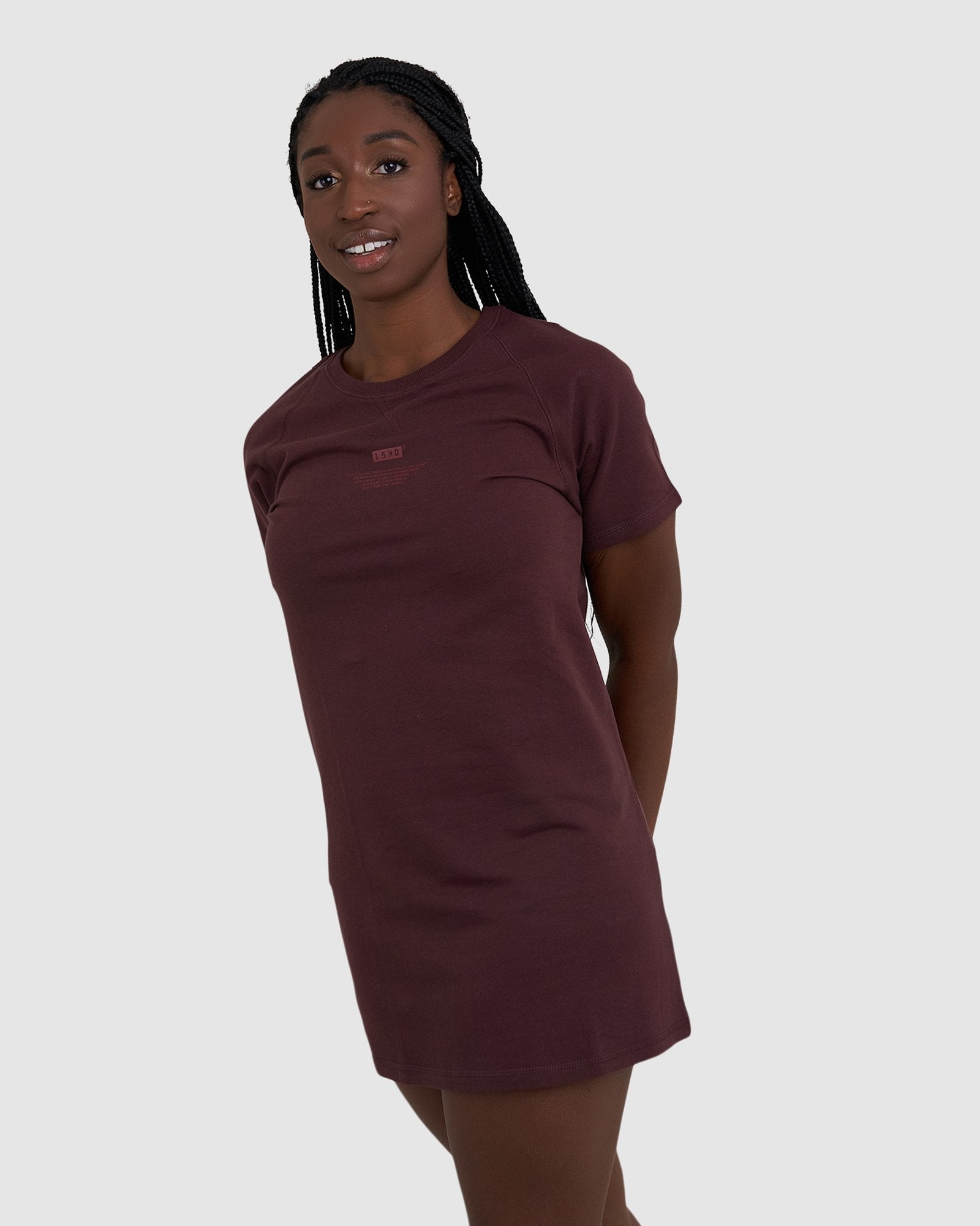 Model wearing Graph Tee Dress - Fudge