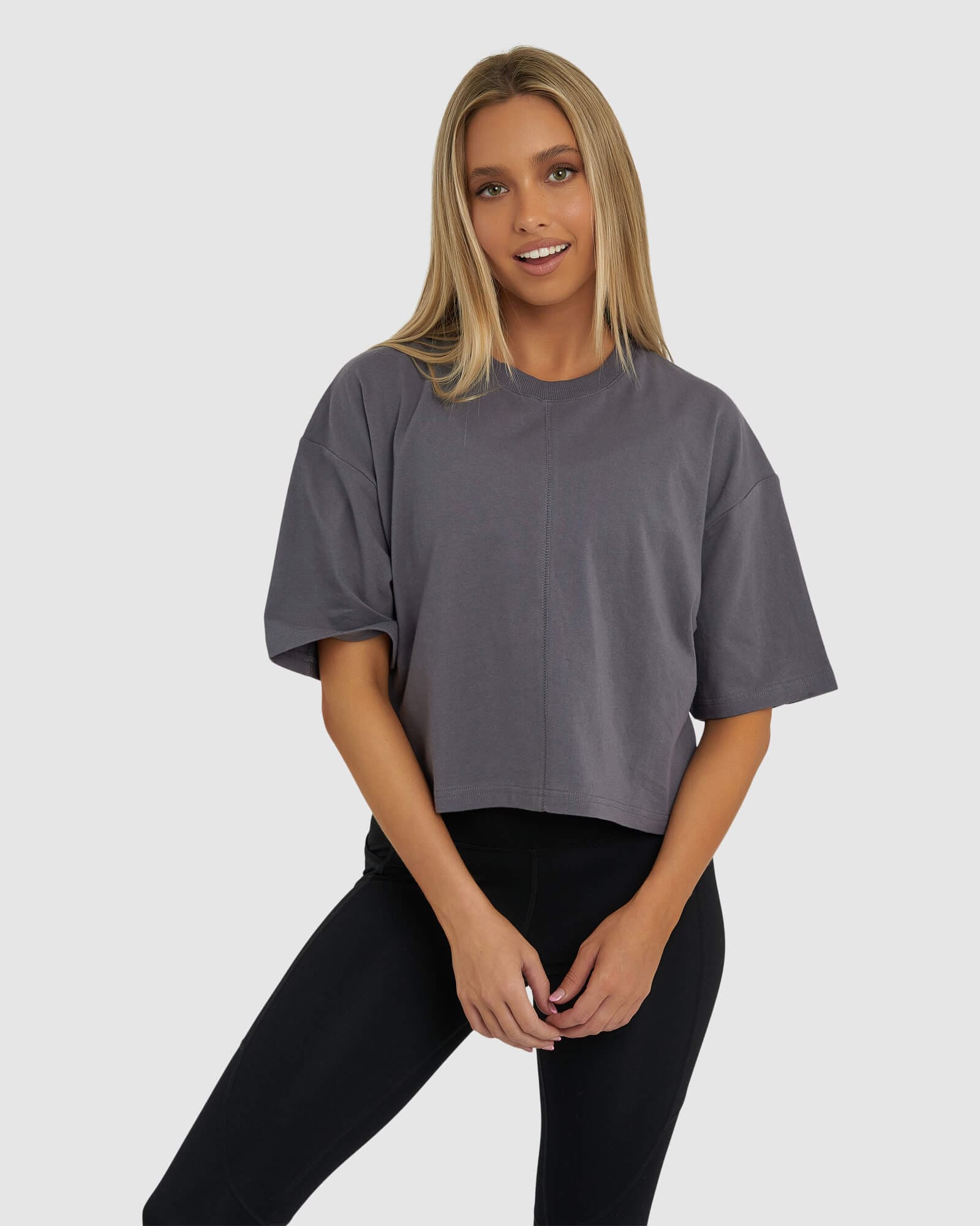 Model wearing Heavy Hitter Heavyweight Tee - Iron