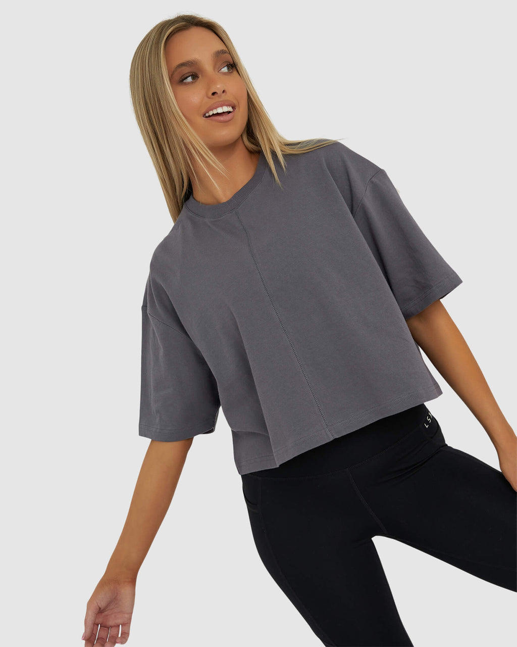 Model wearing Heavy Hitter Heavyweight Tee - Iron