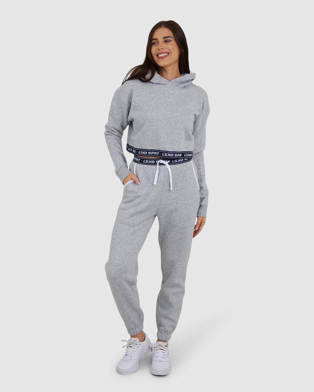 Model wearing Challenge Lounge Hoodie - Lt Grey Marl