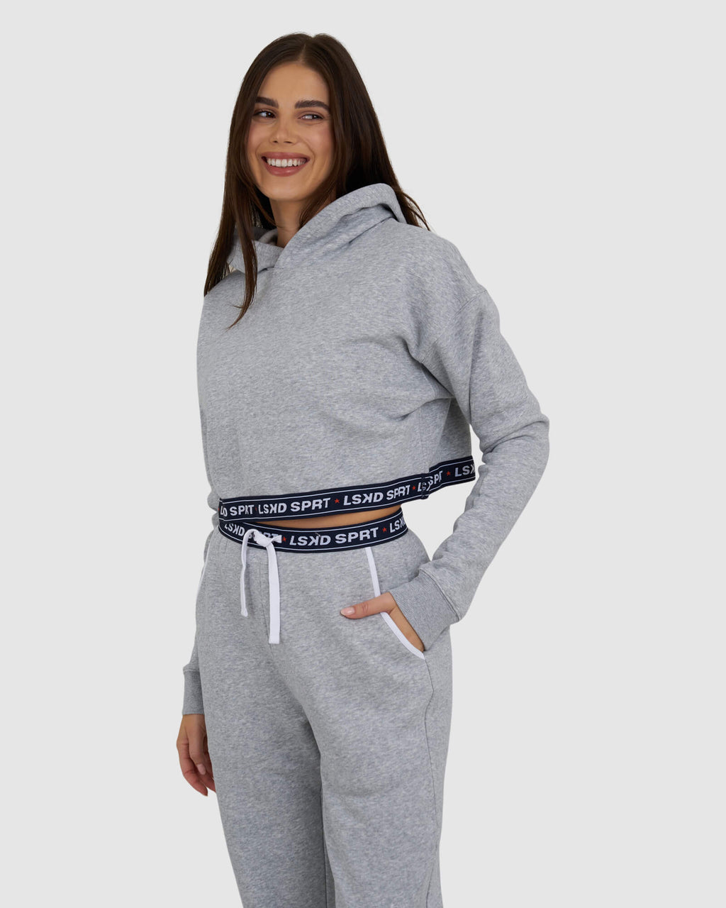 Model wearing Challenge Lounge Hoodie - Lt Grey Marl