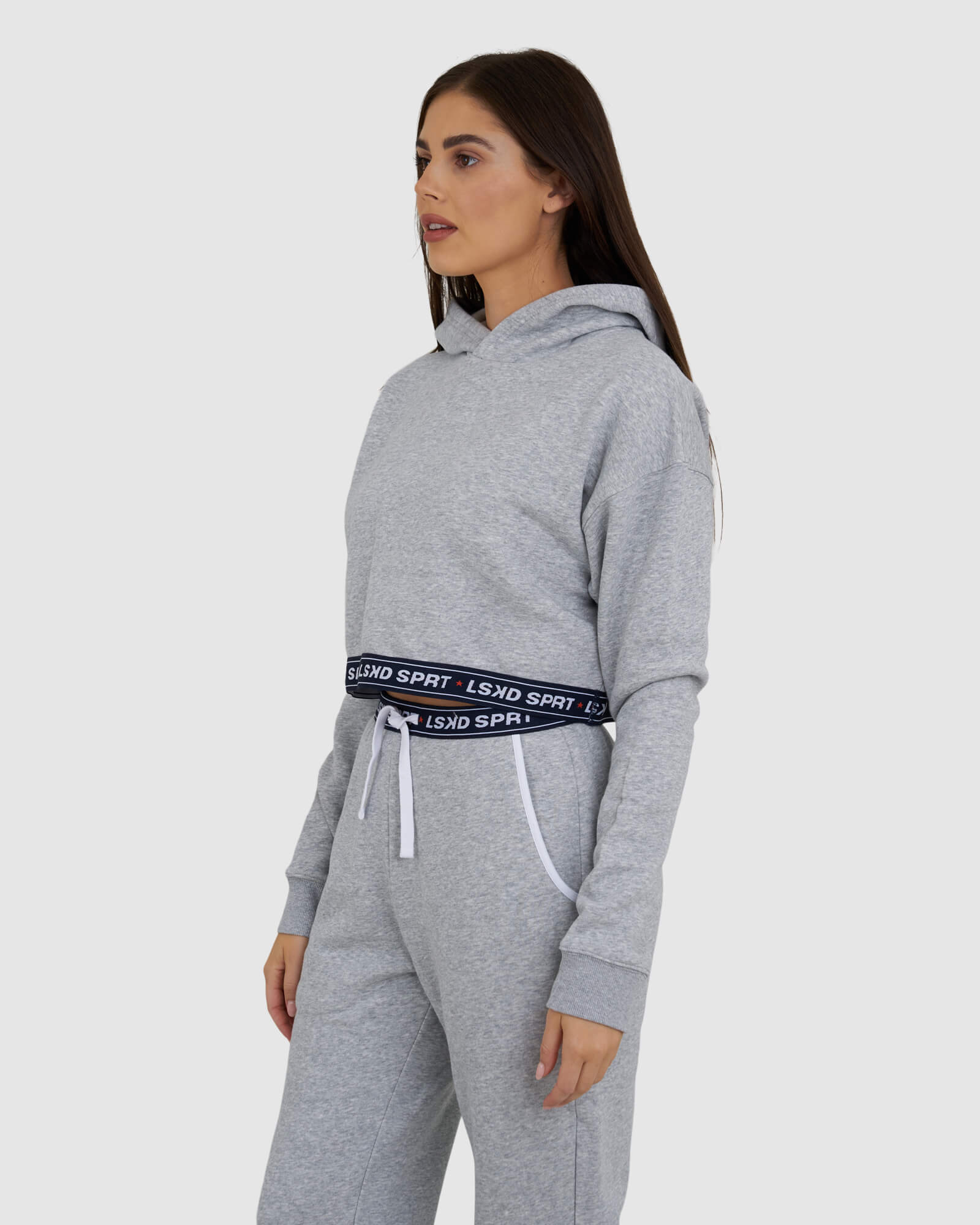 Model wearing Challenge Lounge Hoodie - Lt Grey Marl