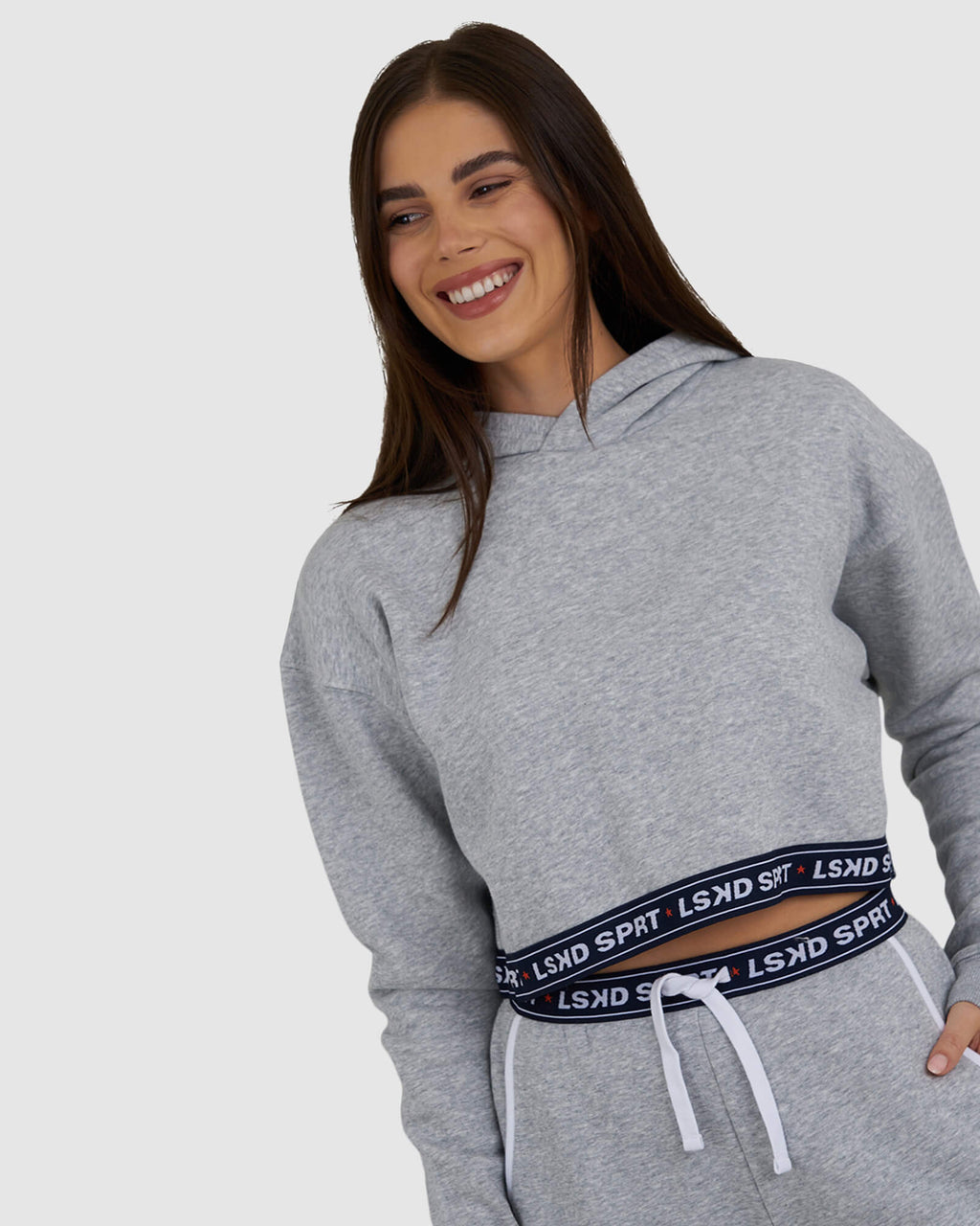 Model wearing Challenge Lounge Hoodie - Lt Grey Marl