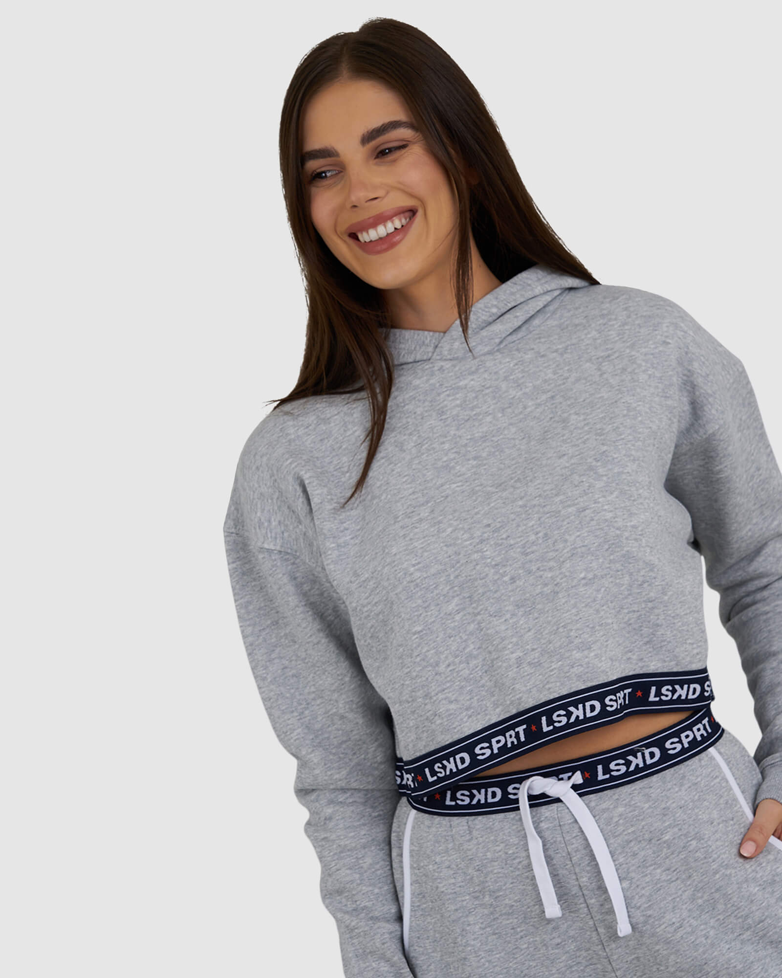 Model wearing Challenge Lounge Hoodie - Lt Grey Marl