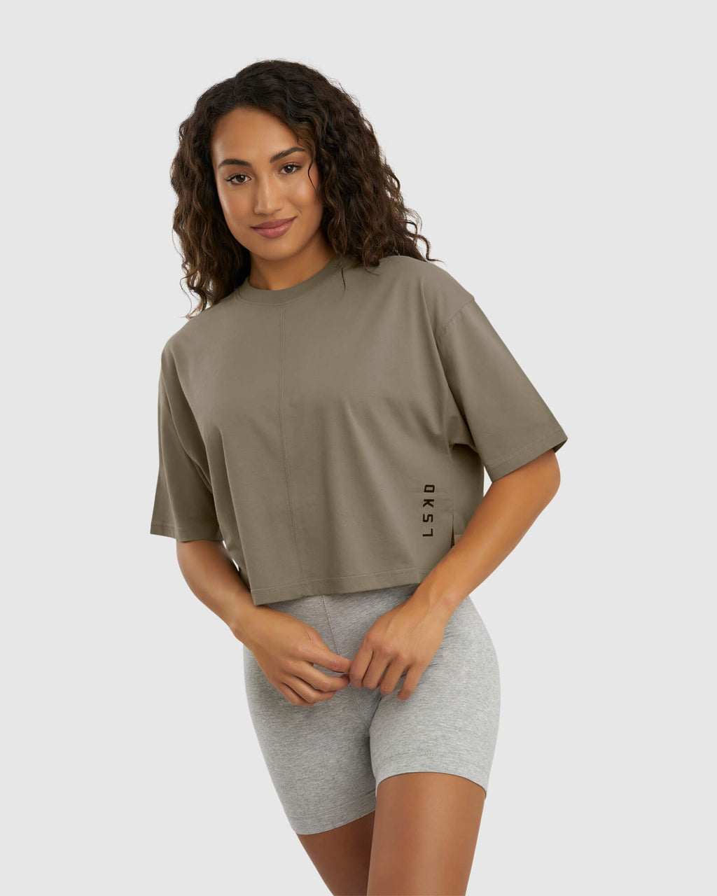 Model wearing Bella Tee - Laurel Oak