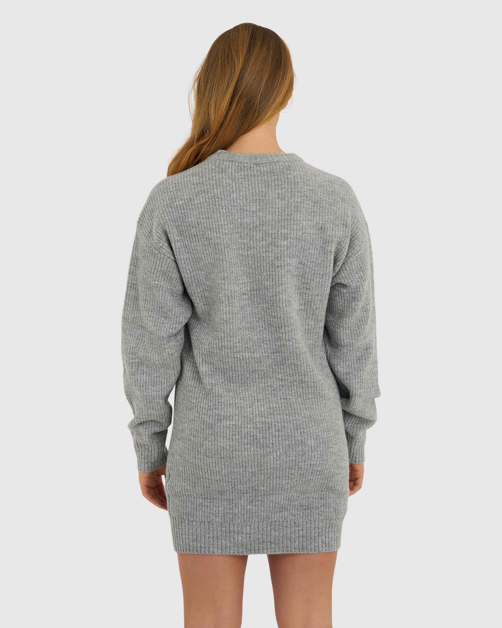 Model wearing Cornerstone Knit Sweater Dress - Grey Marl