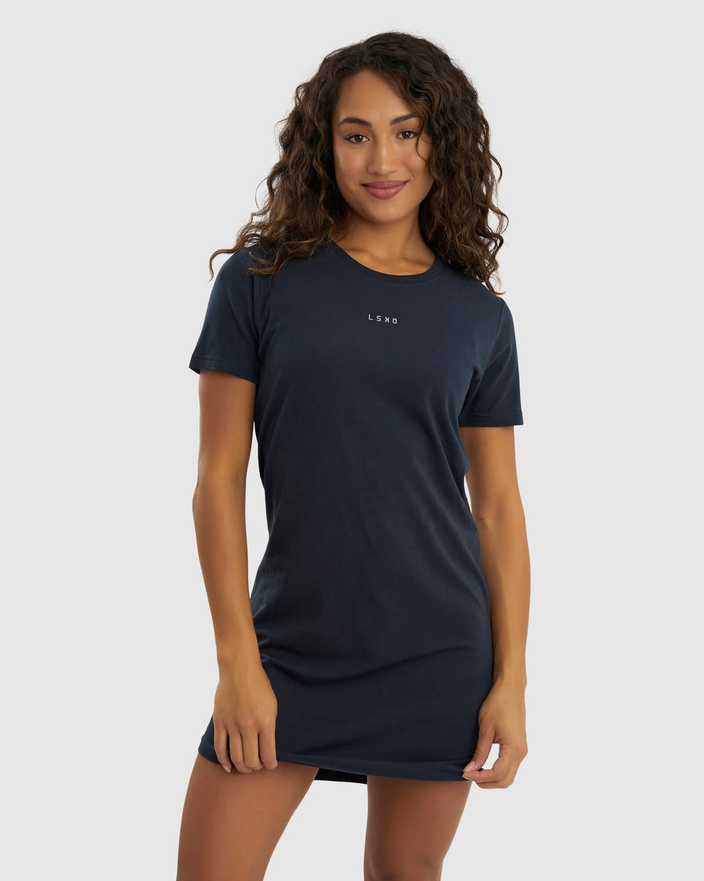 Model wearing Base Tee Dress - Carbon