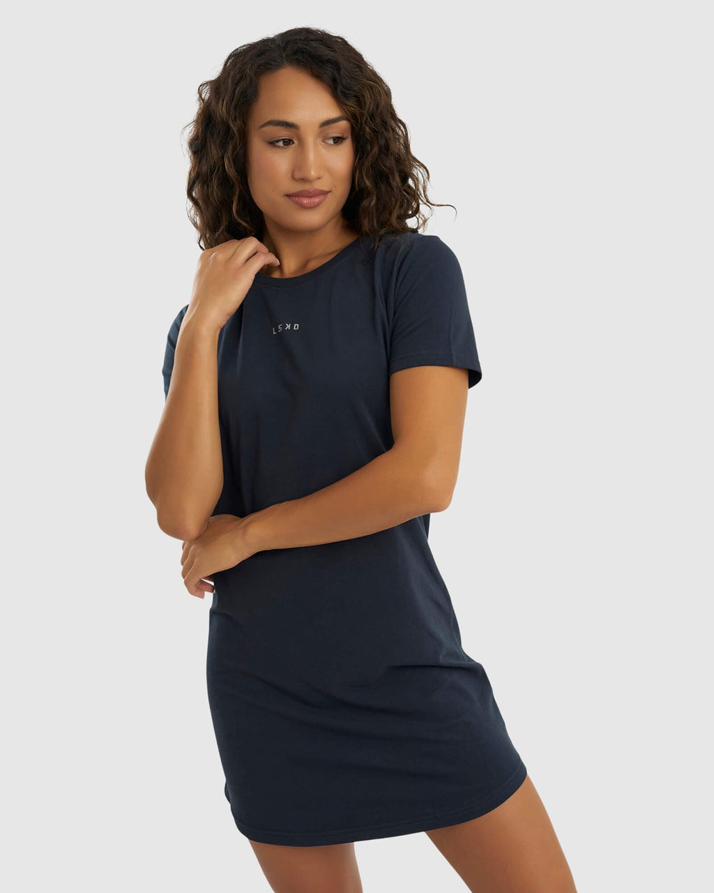 Model wearing Base Tee Dress - Carbon