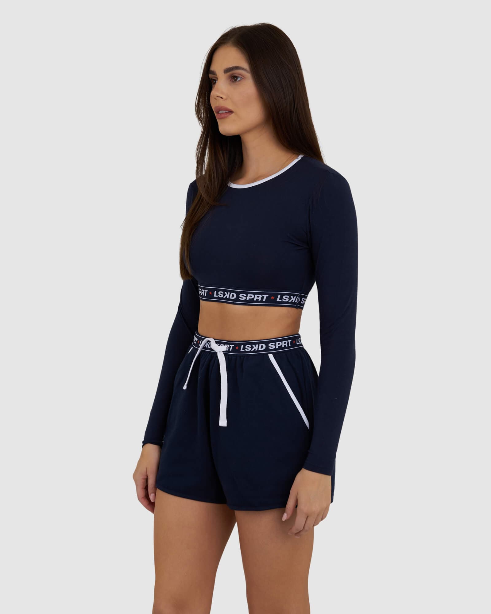 Model wearing Challenge Lounge LS Top - Navy