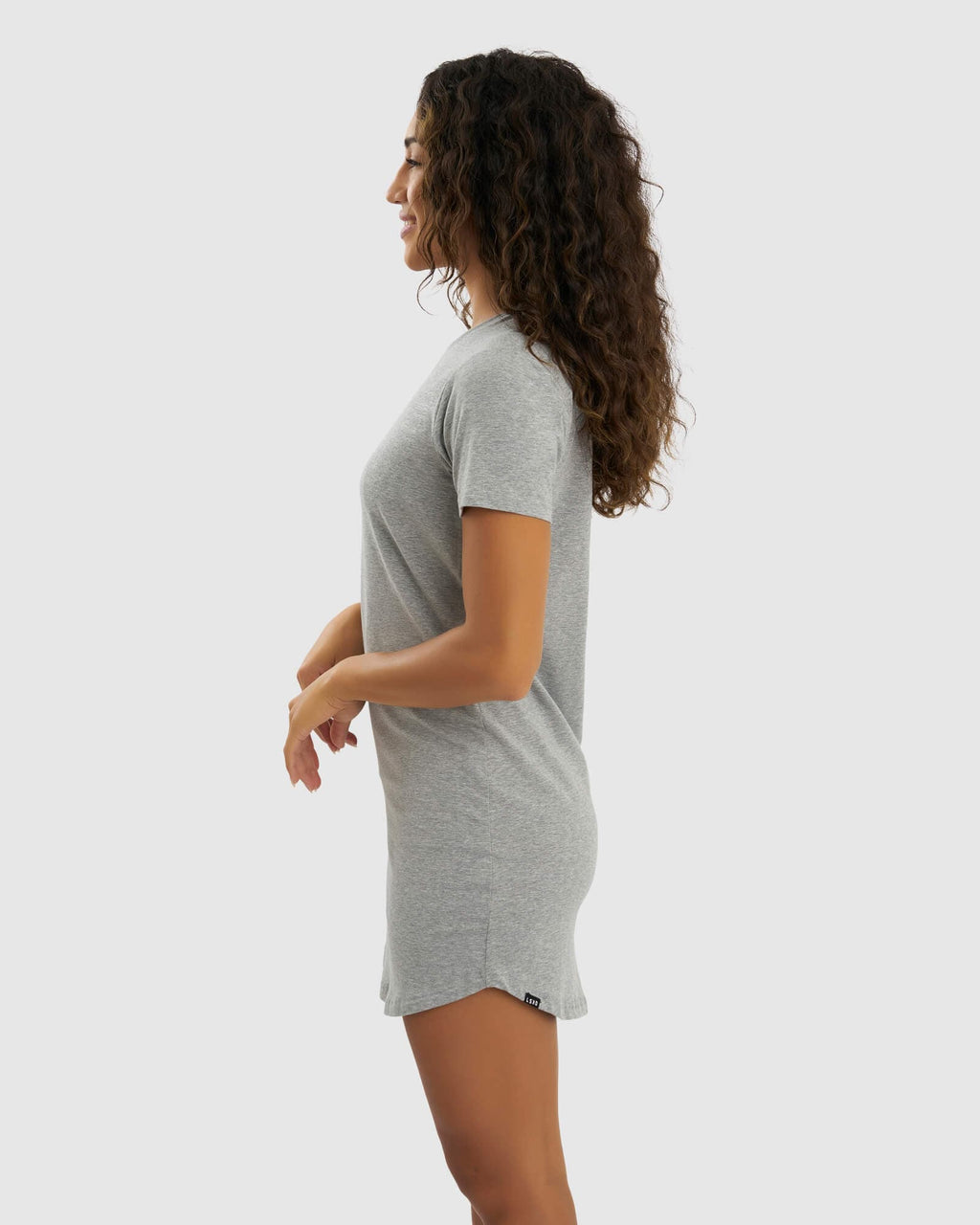 Model wearing Base Tee Dress - Lt Grey Marl